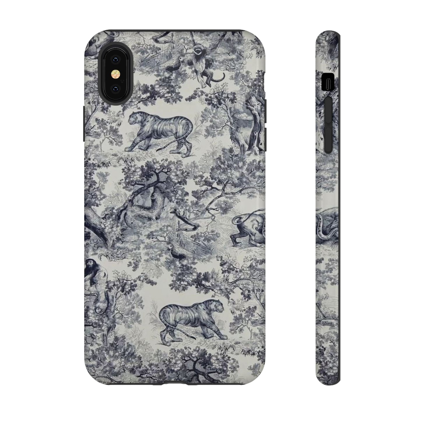 Toile Safari Phone Case — Vintage Tiger & Jungle Pattern Protective Tough Case