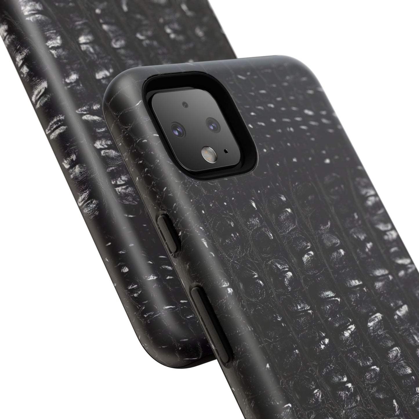 Black Croc Texture Tough Phone Case — Rugged Protective iPhone Cover