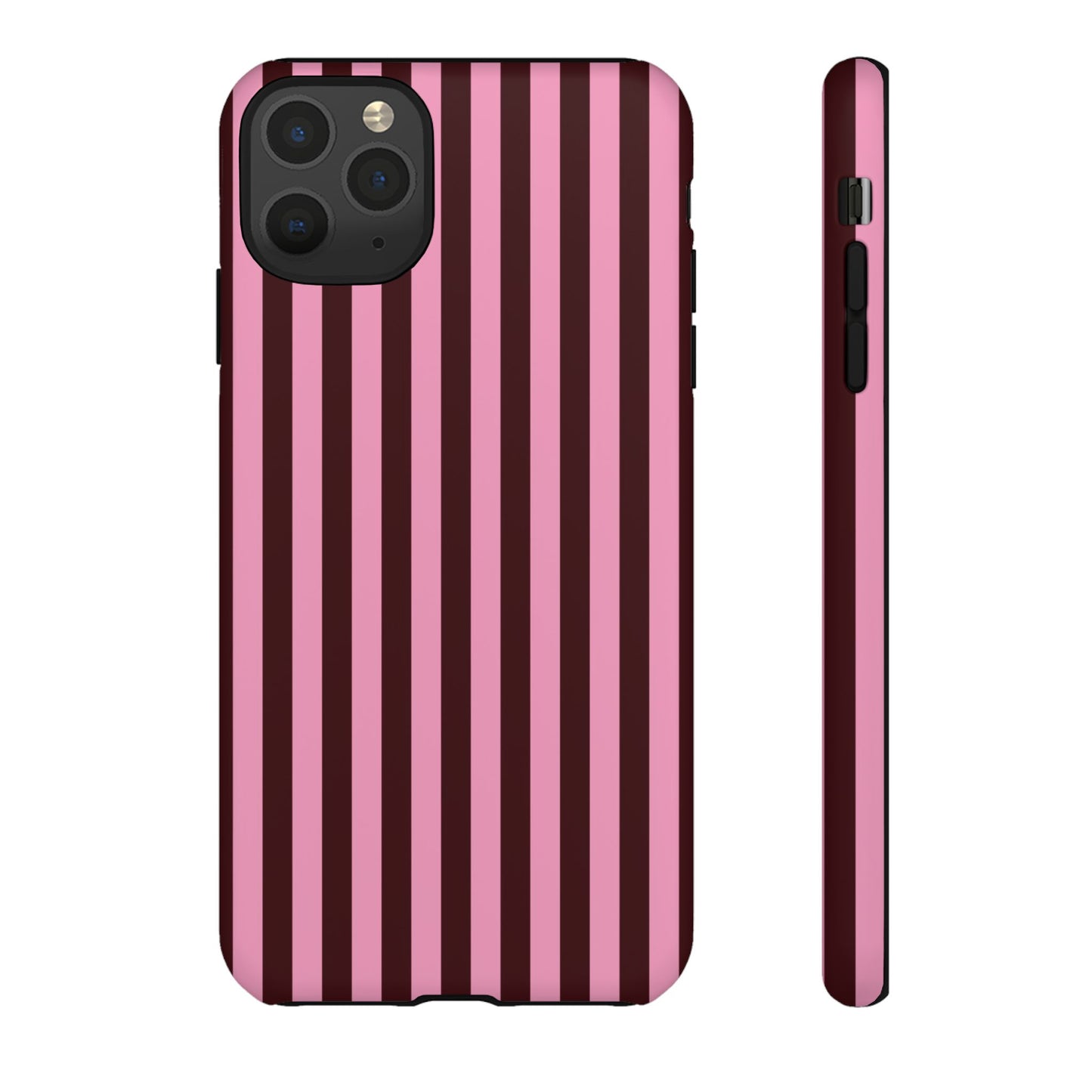 Striped Pink & Burgundy Tough Phone Case — Durable Vertical Stripe Protection
