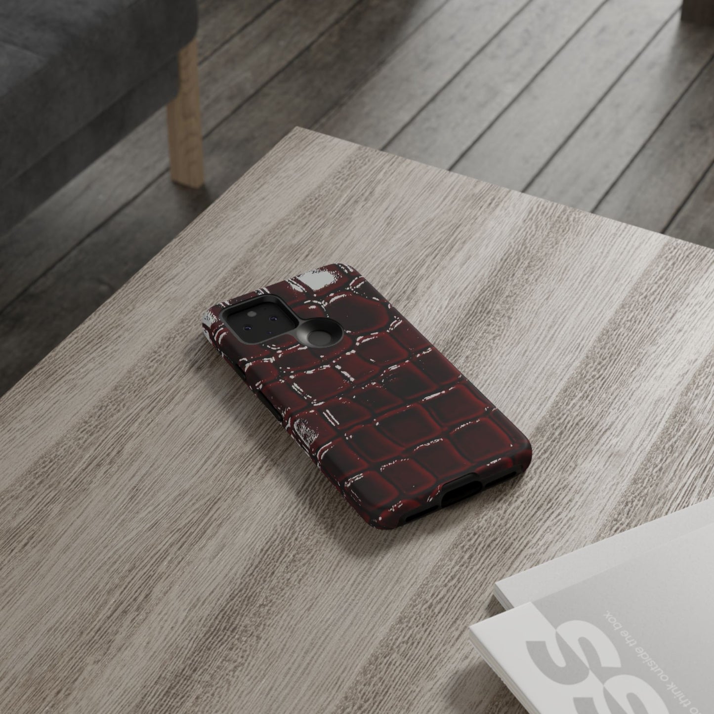 Croc Embossed Burgundy Tough Phone Case