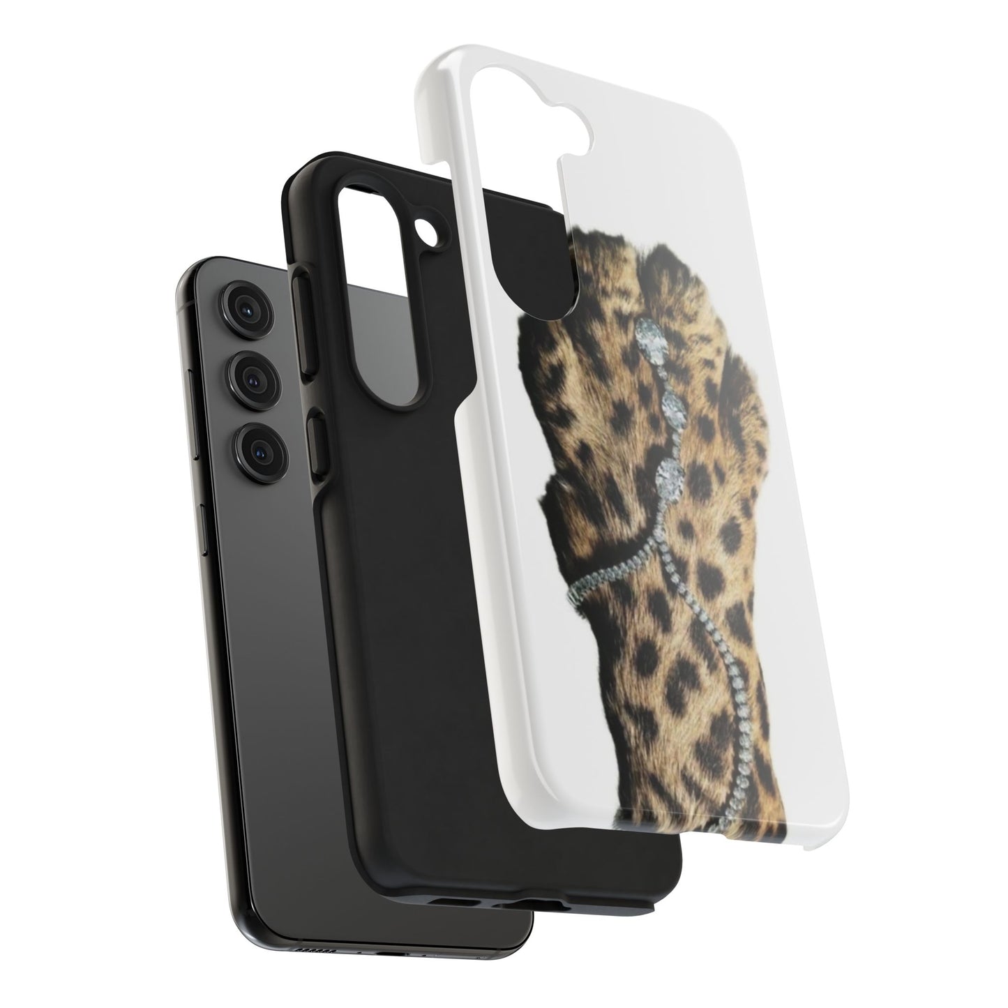 Stylish Leopard Print Tough Phone Case with Diamond Accessories