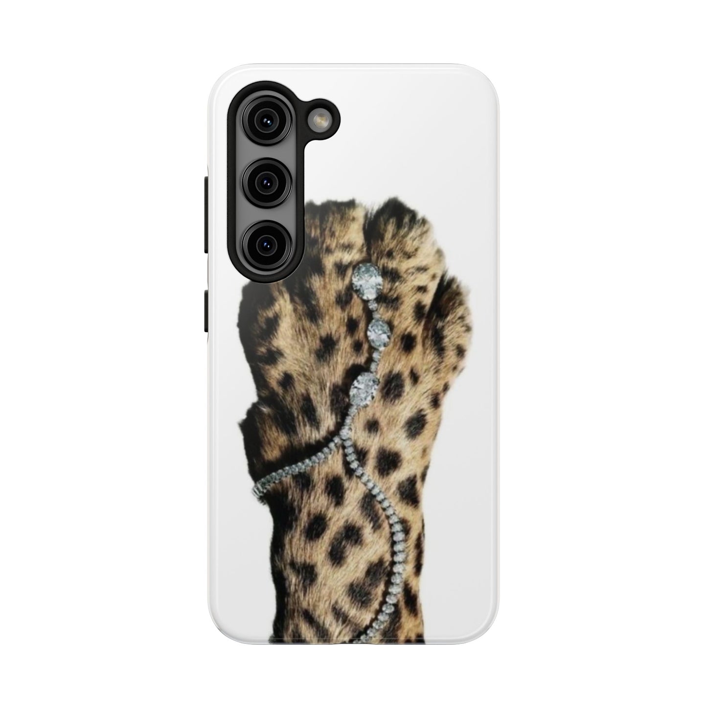 Stylish Leopard Print Tough Phone Case with Diamond Accessories