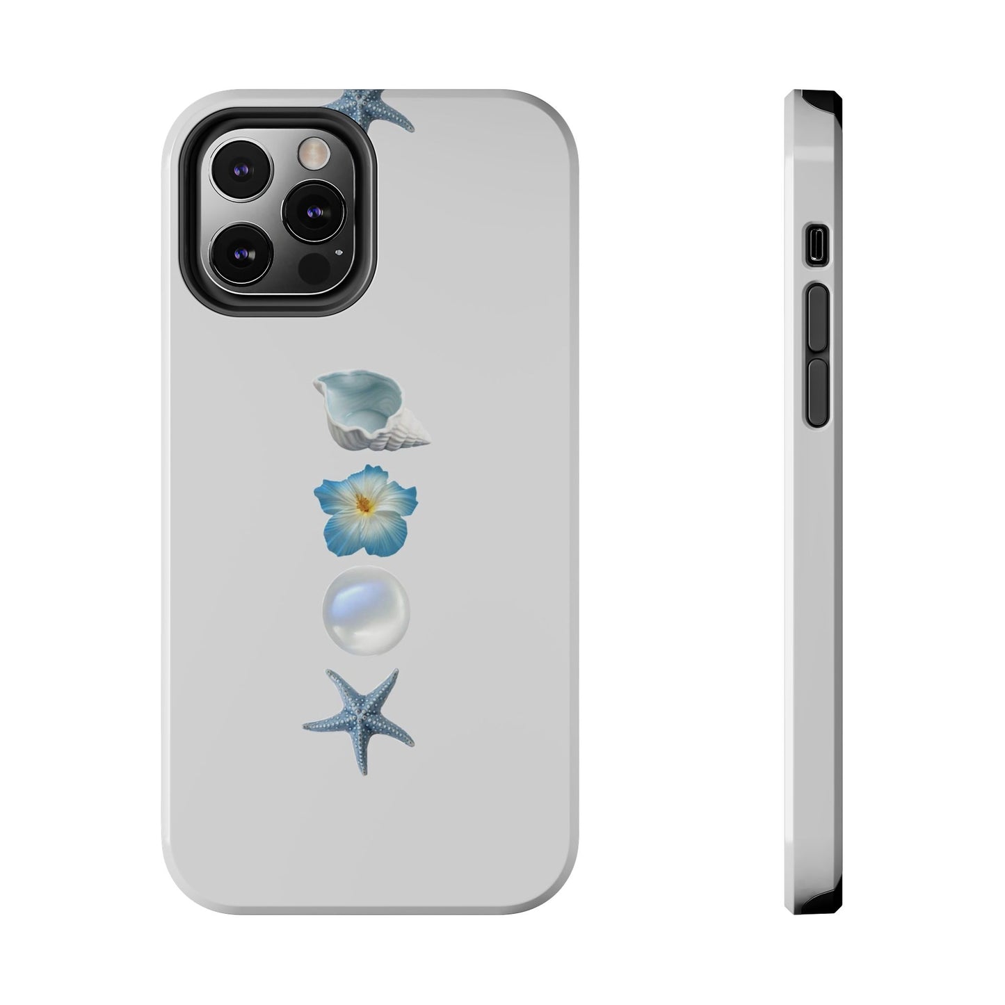 Ocean-Inspired Tough Phone Cases - Coastal Design with Shells and Pearls