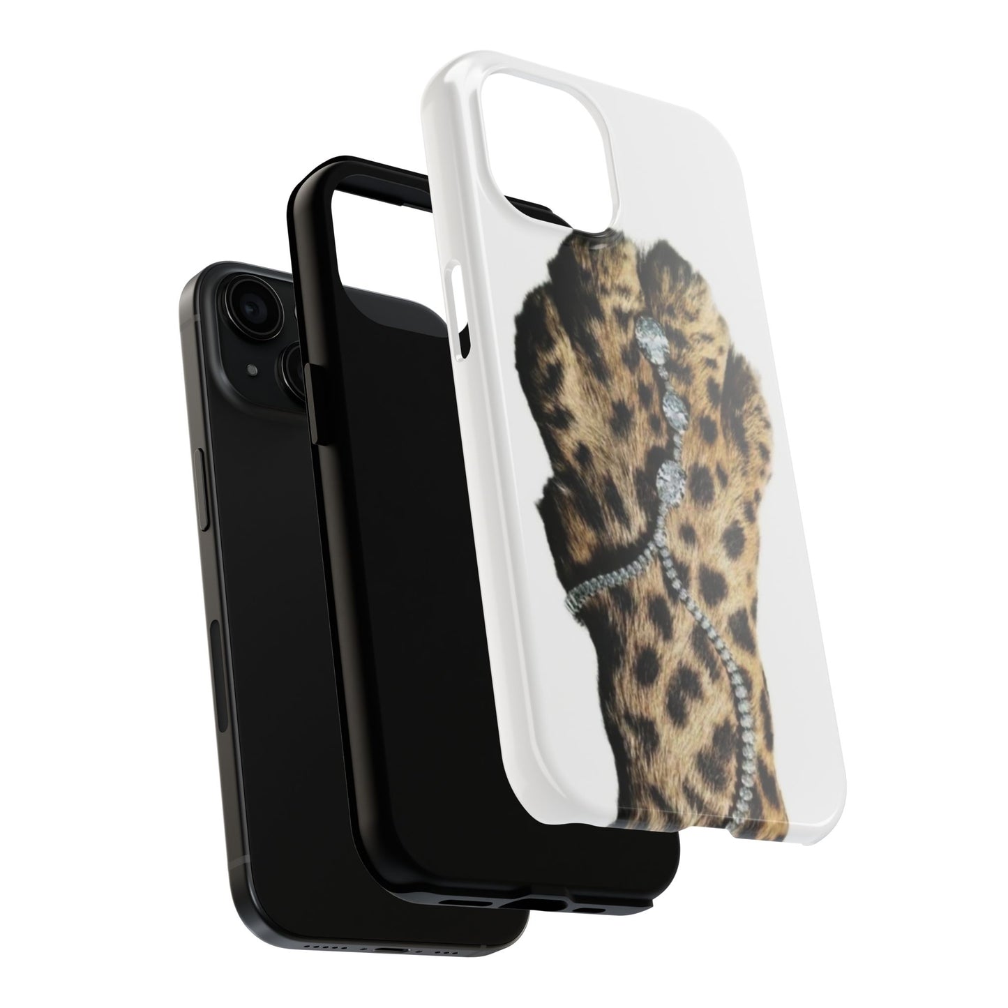 Stylish Leopard Print Tough Phone Case with Diamond Accessories