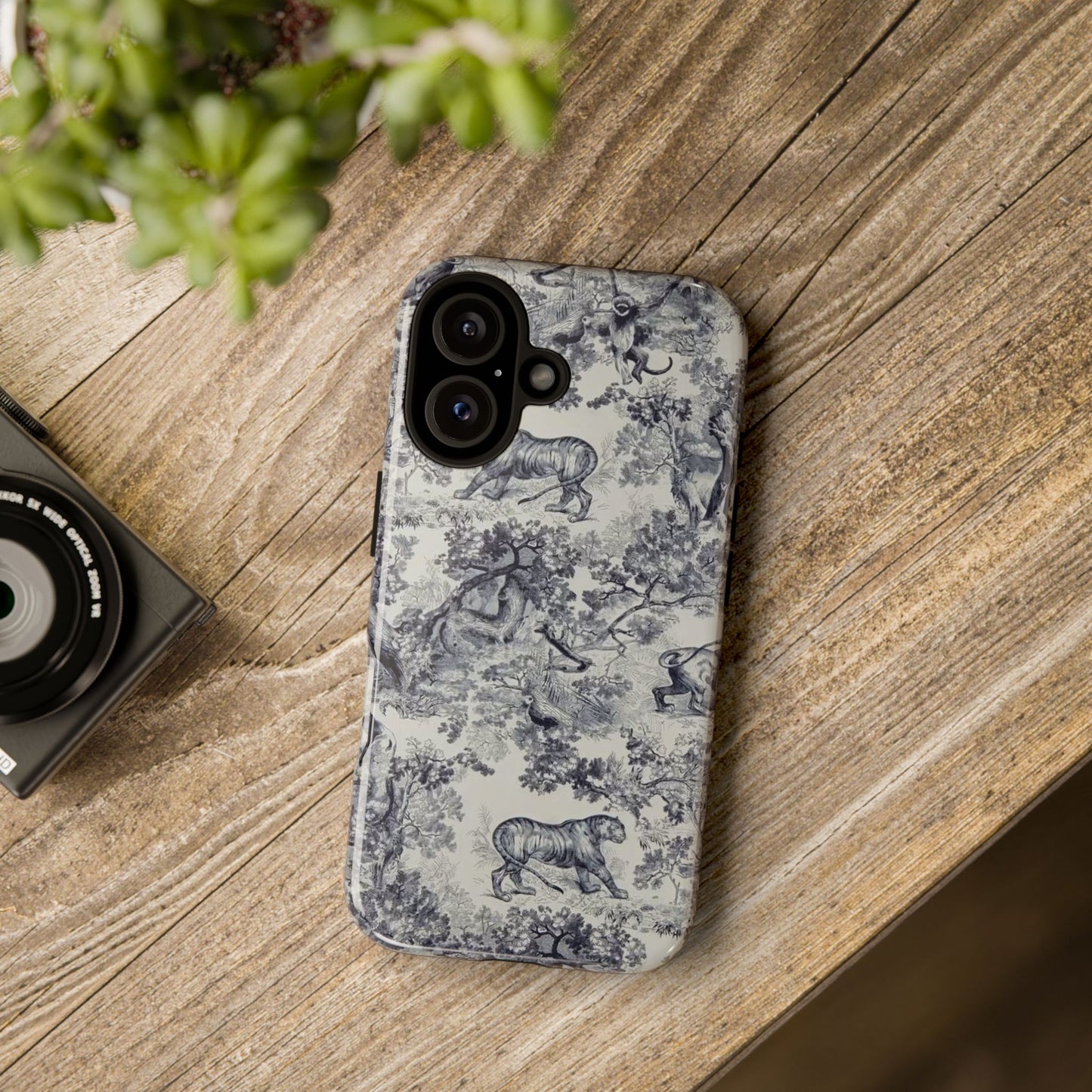 Toile Safari Phone Case — Vintage Tiger & Jungle Pattern Protective Tough Case