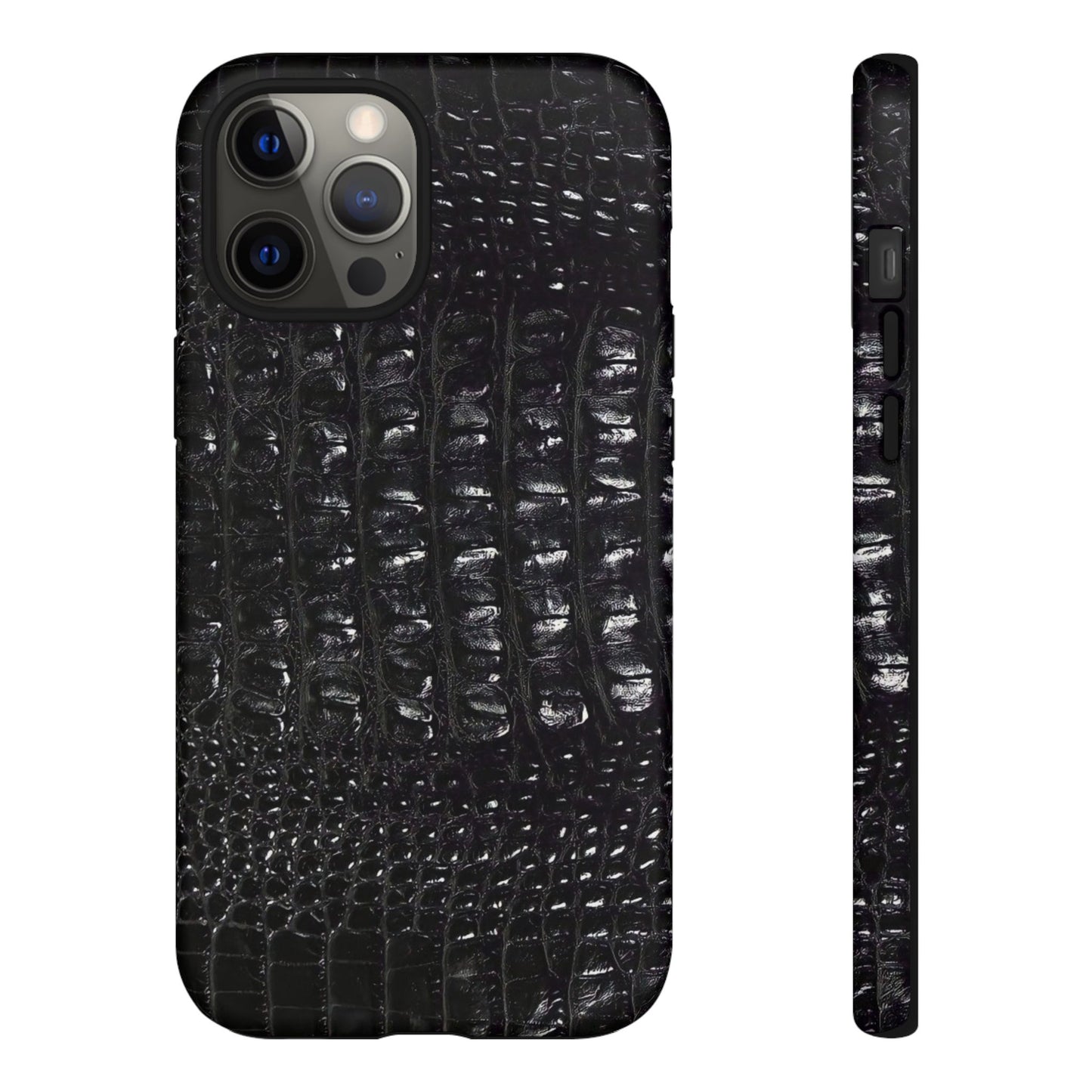 Black Croc Texture Tough Phone Case — Rugged Protective iPhone Cover