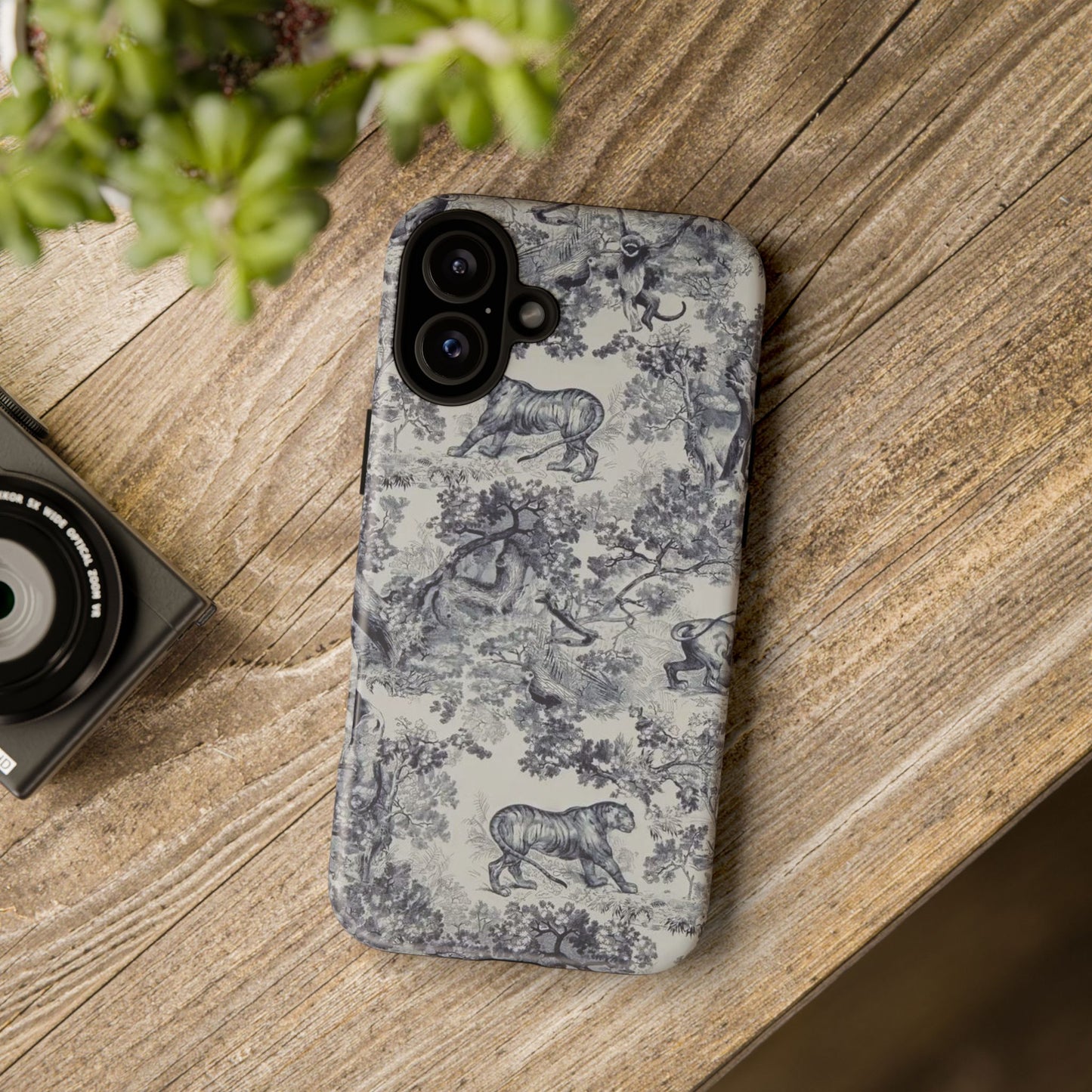 Toile Safari Phone Case — Vintage Tiger & Jungle Pattern Protective Tough Case