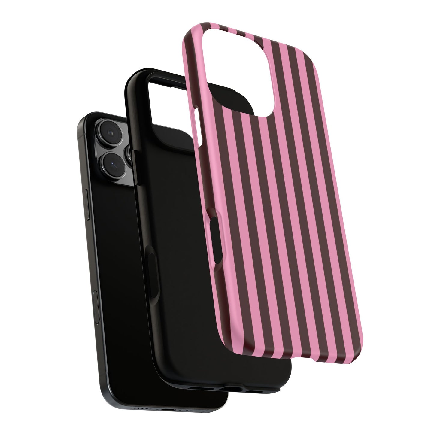 Striped Pink & Burgundy Tough Phone Case — Durable Vertical Stripe Protection