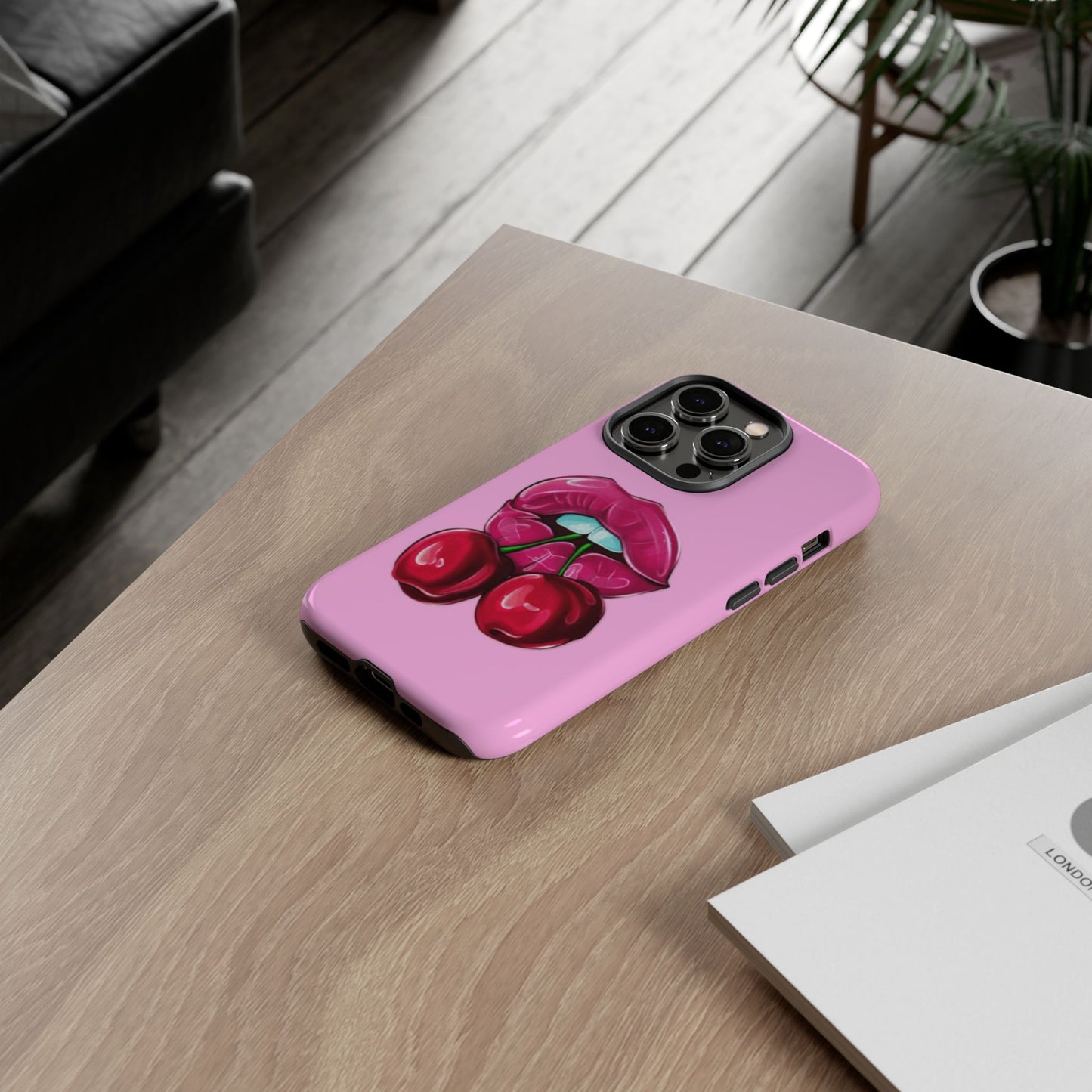 Stylish Phone Case with Cherry Kiss Design, Cute Gift for Her, Trendy Mobile Accessory, Perfect for Birthdays, Valentine's Day, Everyday Use