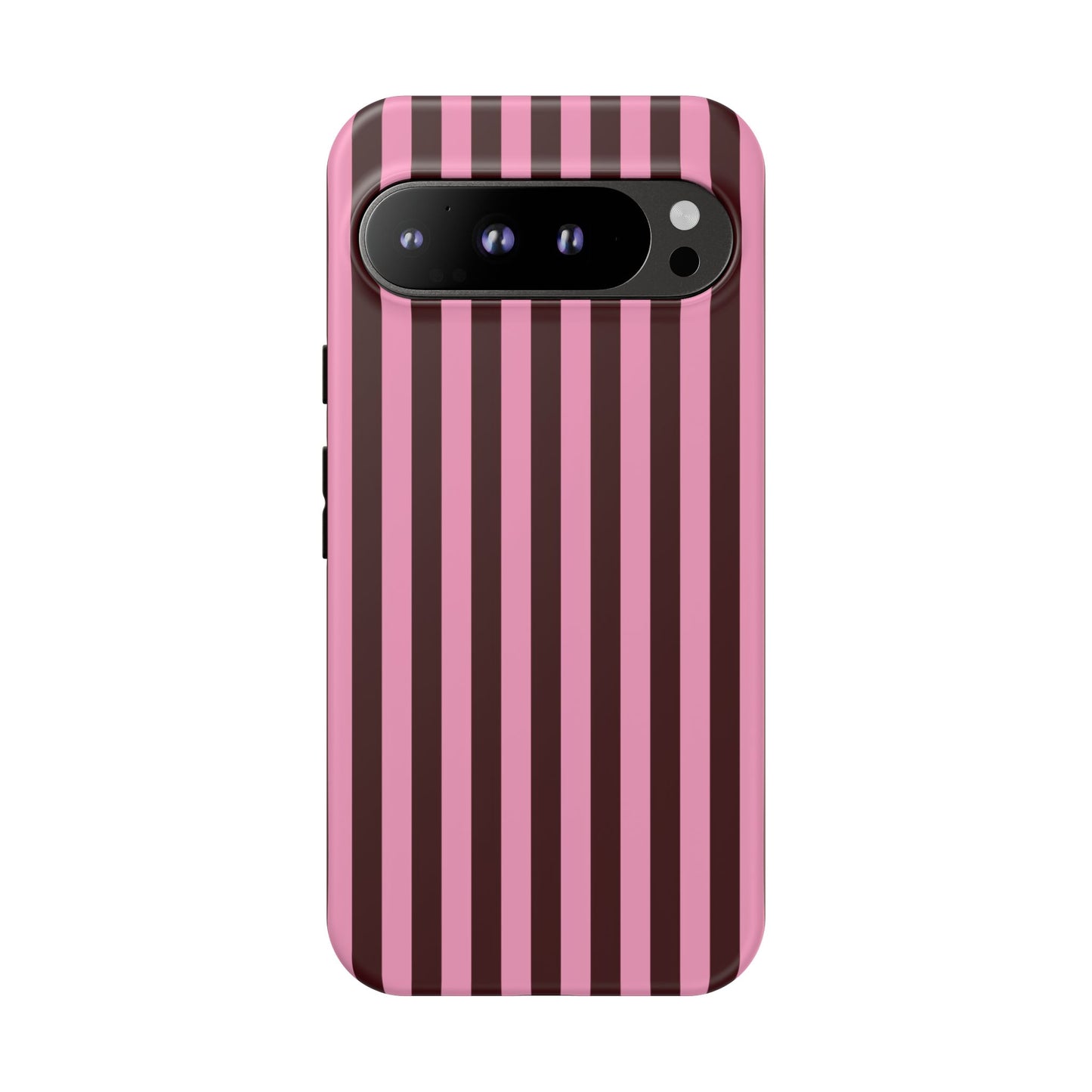Striped Pink & Burgundy Tough Phone Case — Durable Vertical Stripe Protection