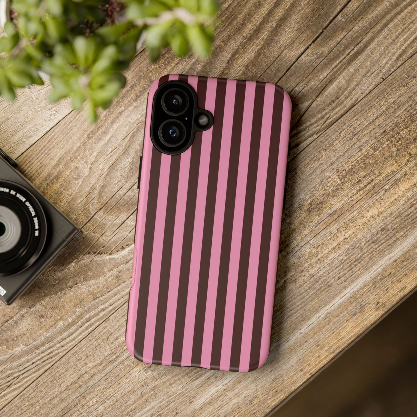Striped Pink & Burgundy Tough Phone Case — Durable Vertical Stripe Protection