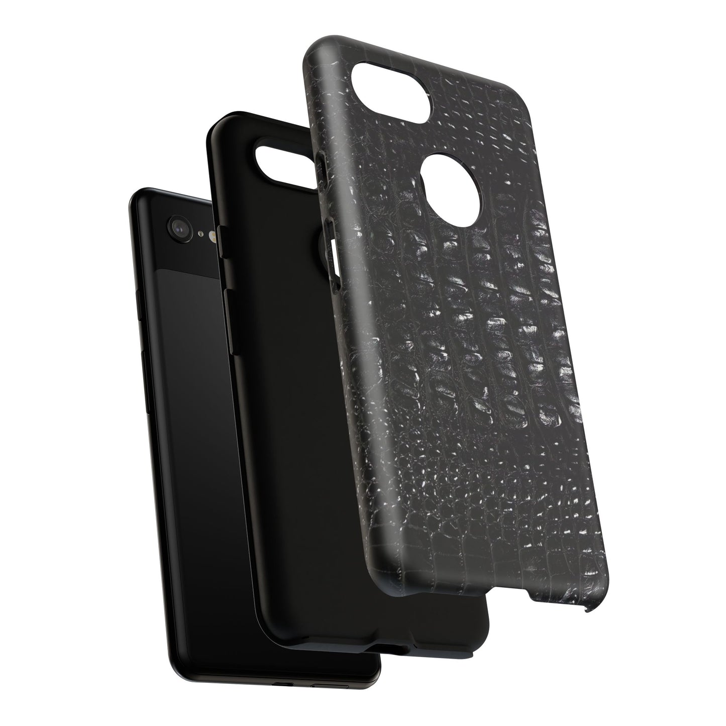 Black Croc Texture Tough Phone Case — Rugged Protective iPhone Cover