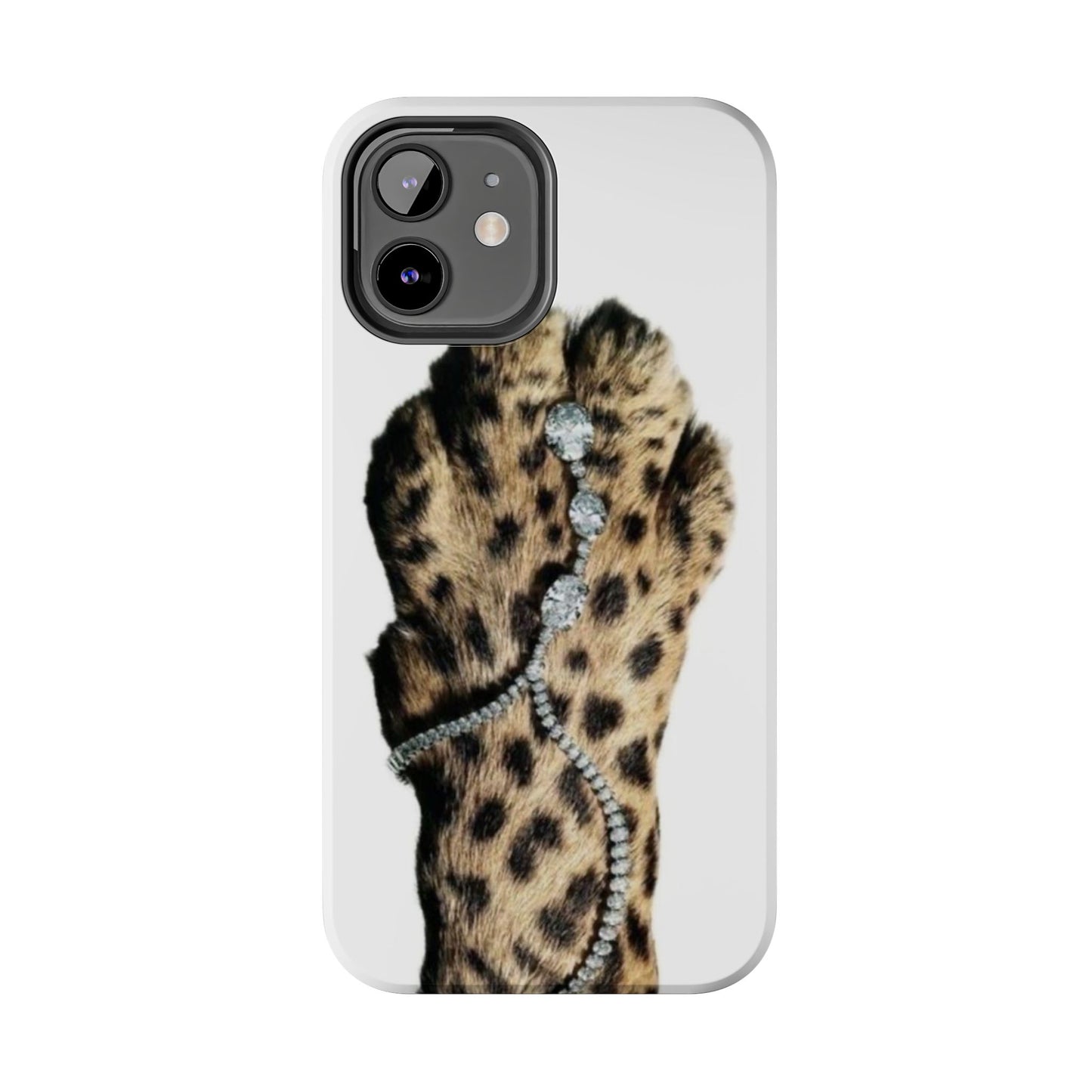 Stylish Leopard Print Tough Phone Case with Diamond Accessories
