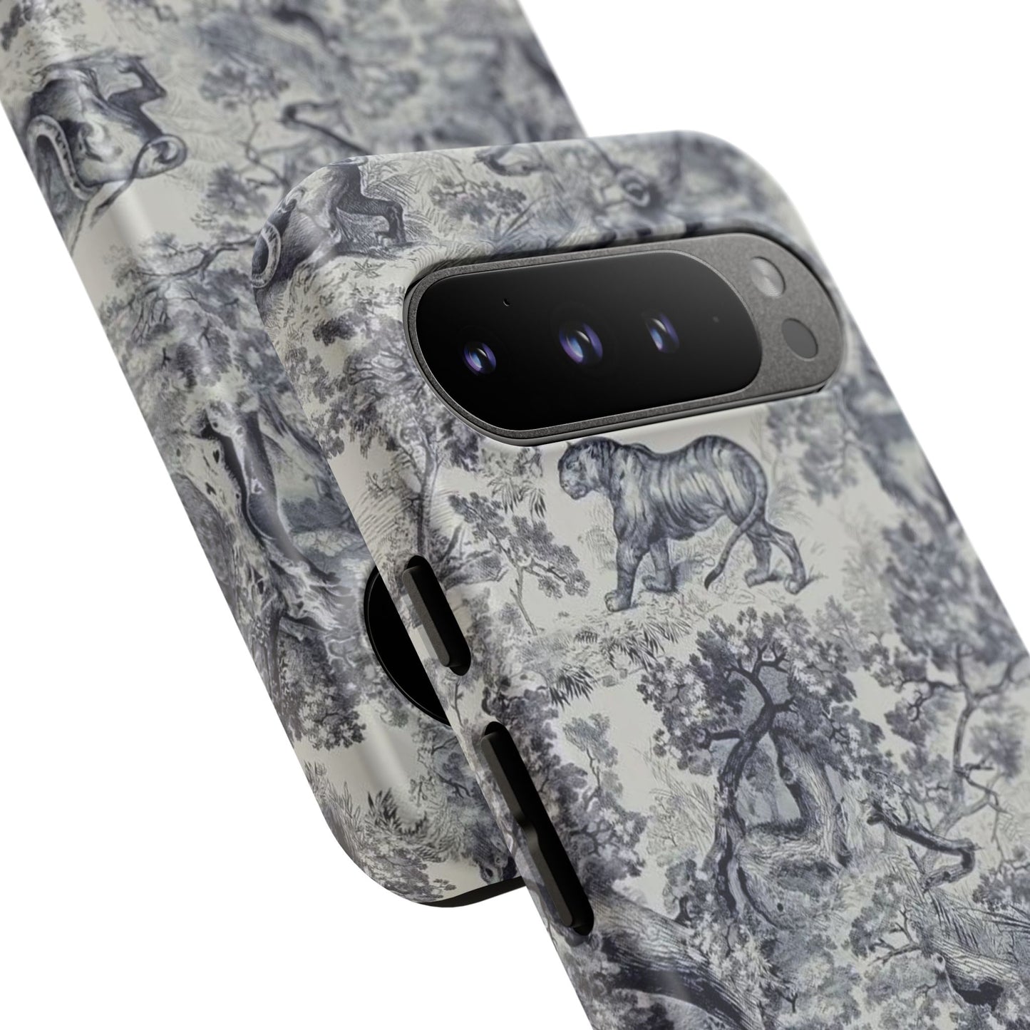 Toile Safari Phone Case — Vintage Tiger & Jungle Pattern Protective Tough Case