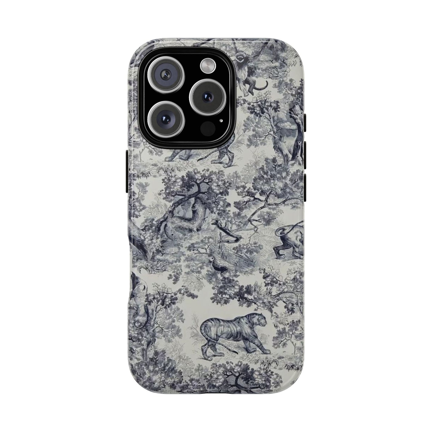 Toile Safari Phone Case — Vintage Tiger & Jungle Pattern Protective Tough Case