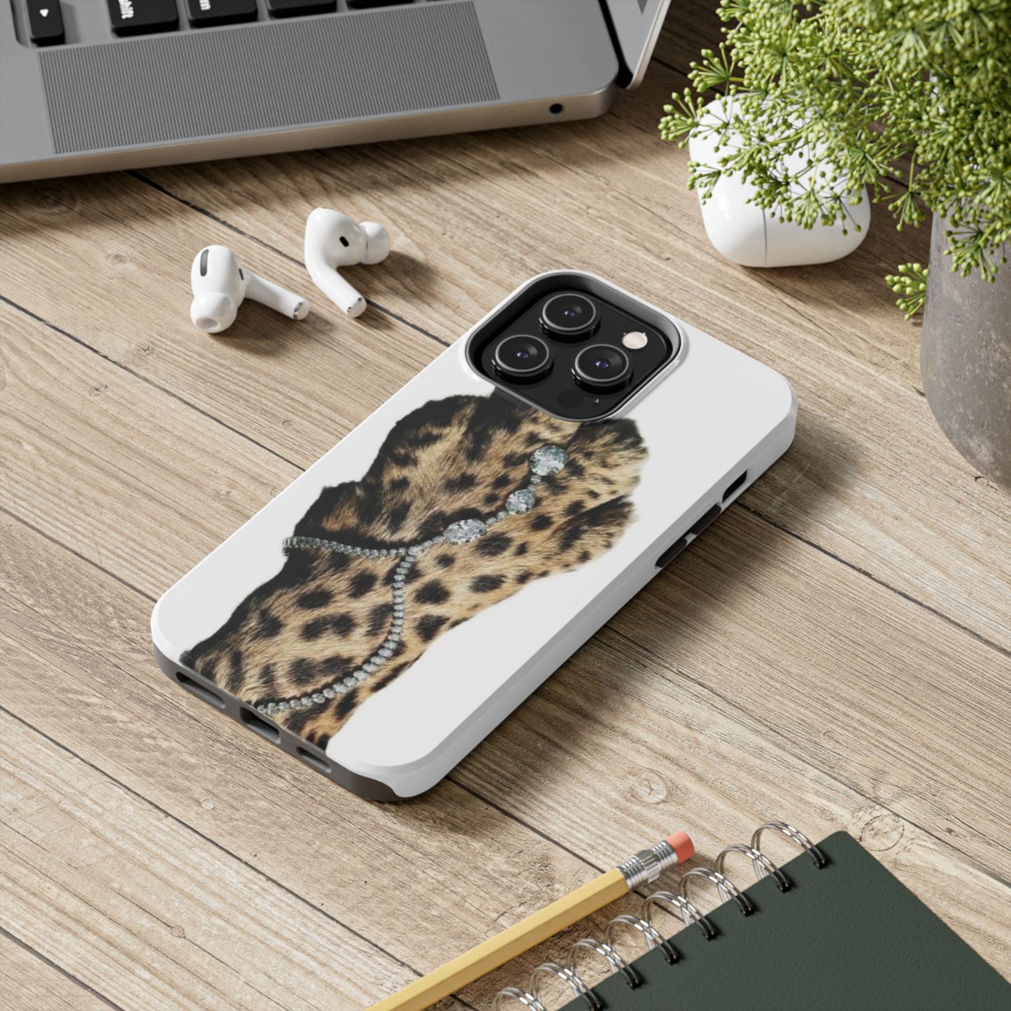 Stylish Leopard Print Tough Phone Case with Diamond Accessories