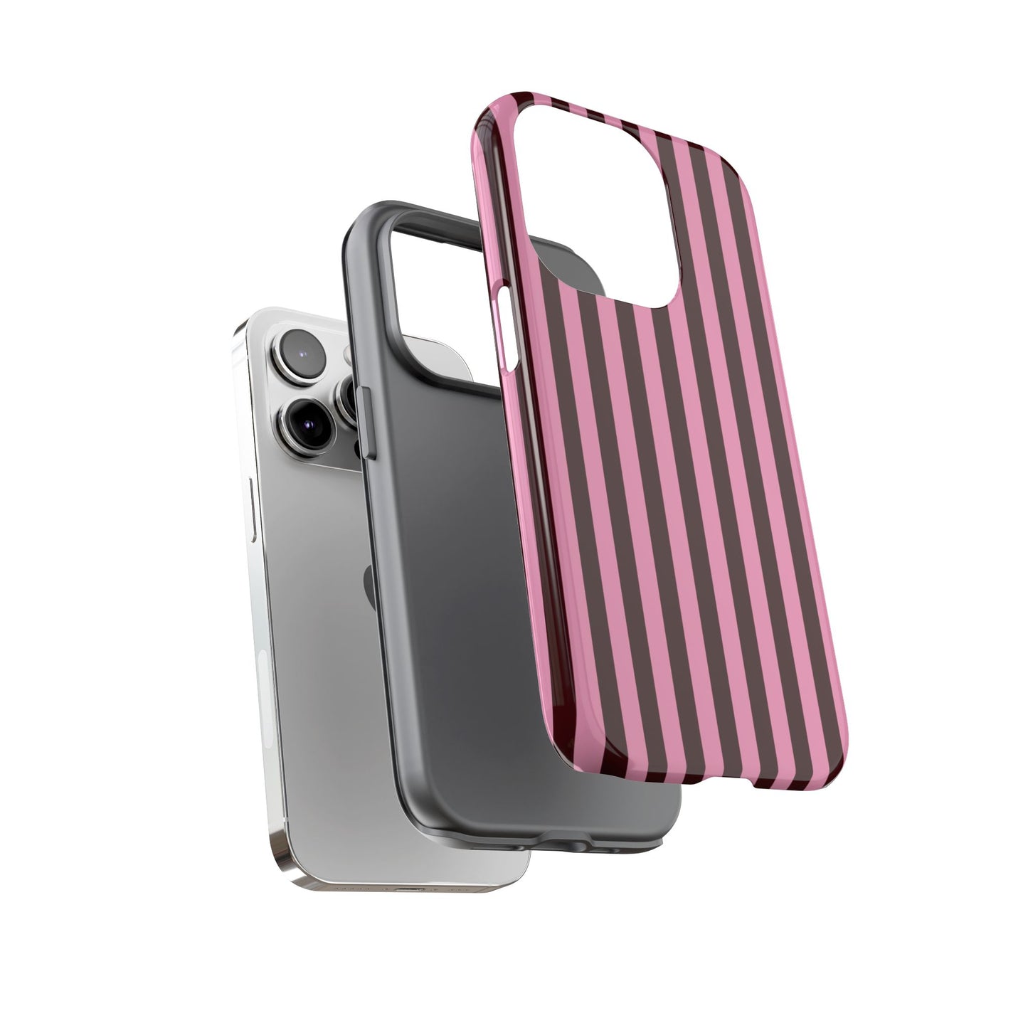 Striped Pink & Burgundy Tough Phone Case — Durable Vertical Stripe Protection