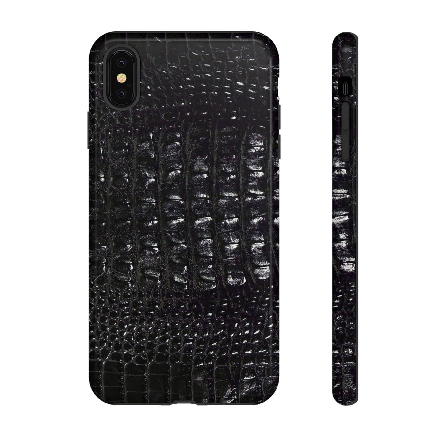Black Croc Texture Tough Phone Case — Rugged Protective iPhone Cover