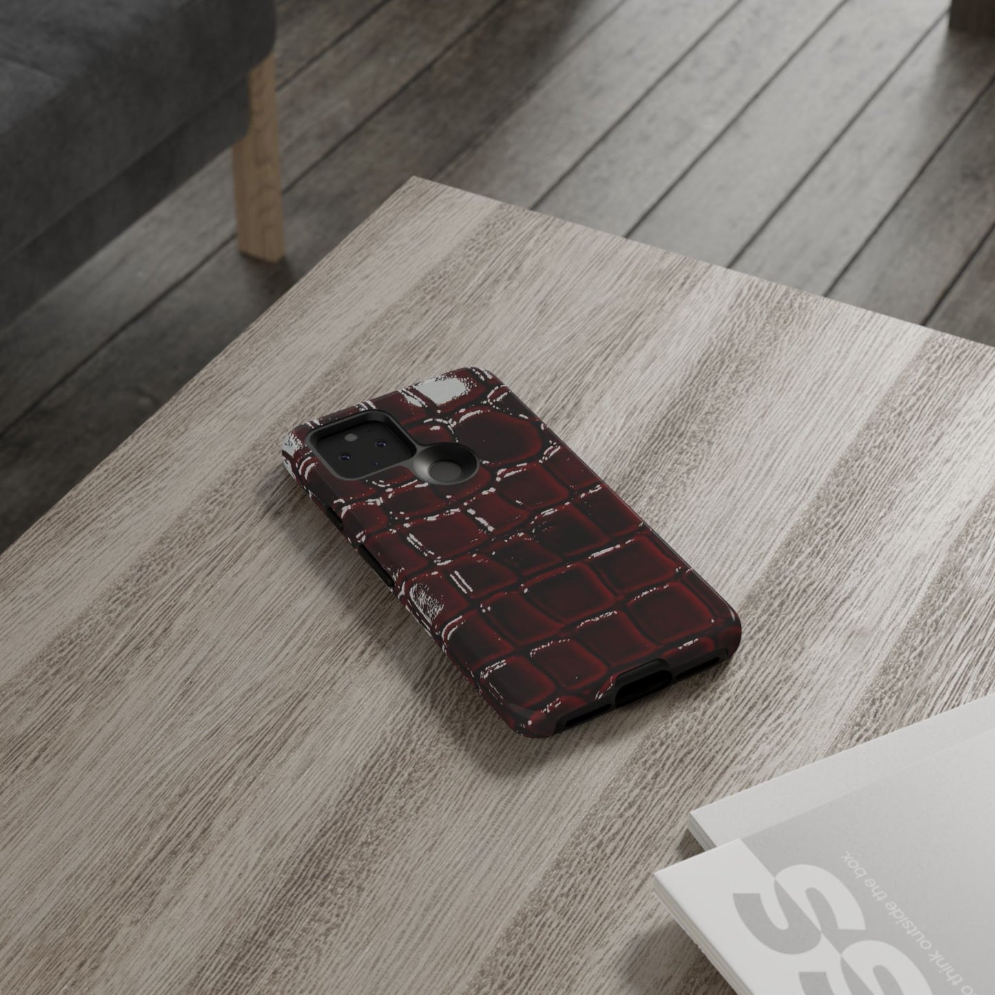 Croc Embossed Burgundy Tough Phone Case