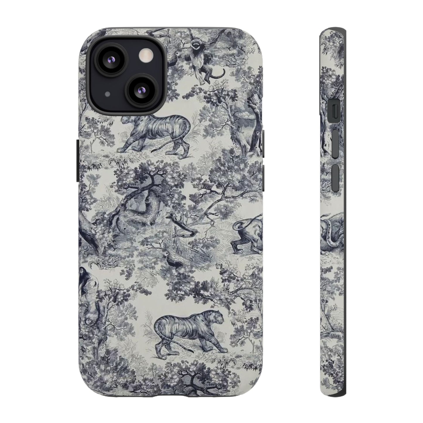 Toile Safari Phone Case — Vintage Tiger & Jungle Pattern Protective Tough Case