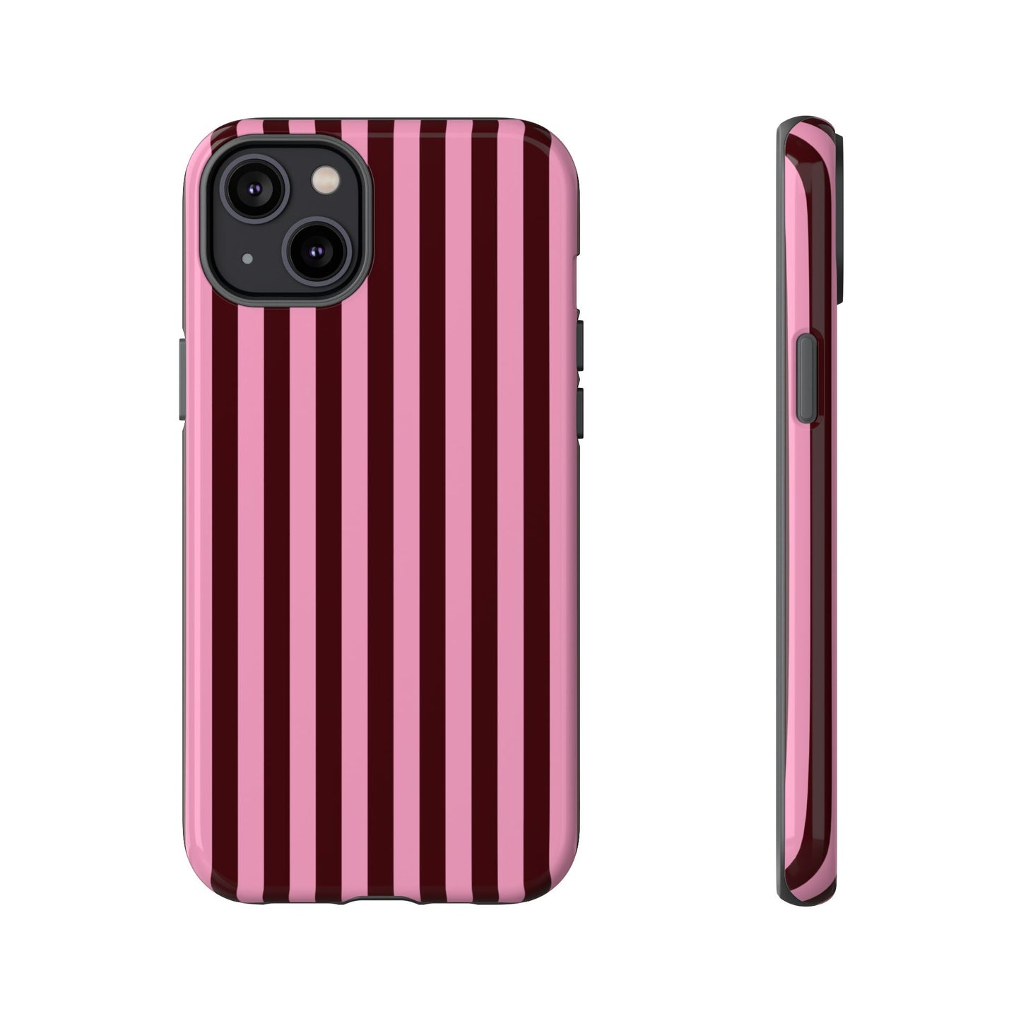 Striped Pink & Burgundy Tough Phone Case — Durable Vertical Stripe Protection