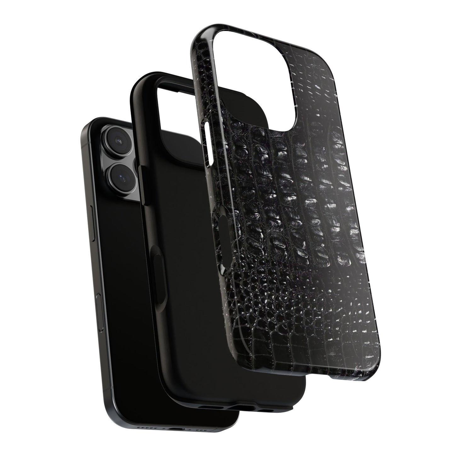Black Croc Texture Tough Phone Case — Rugged Protective iPhone Cover