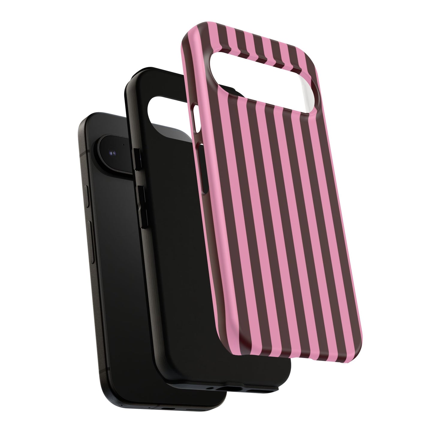Striped Pink & Burgundy Tough Phone Case — Durable Vertical Stripe Protection