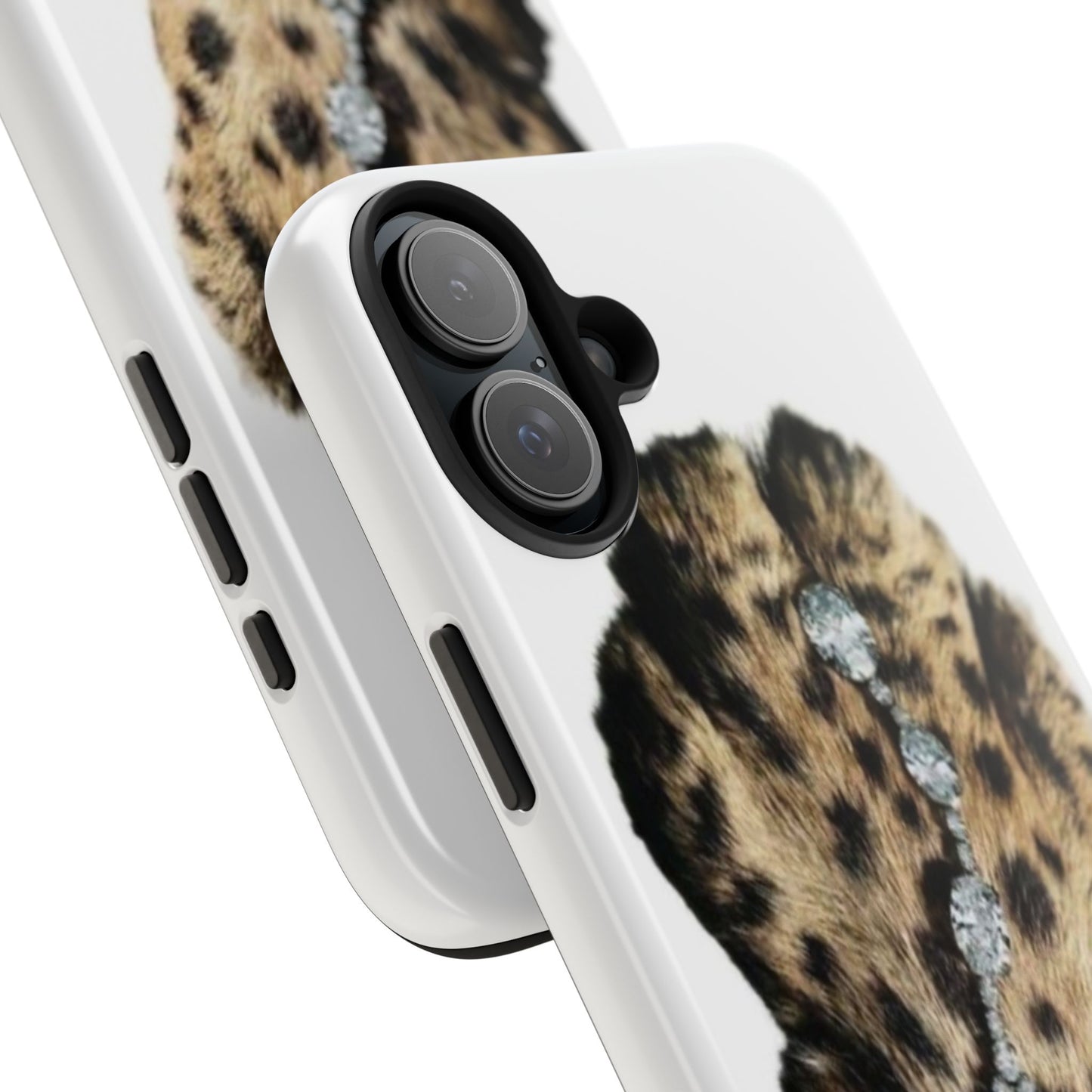 Stylish Leopard Print Tough Phone Case with Diamond Accessories