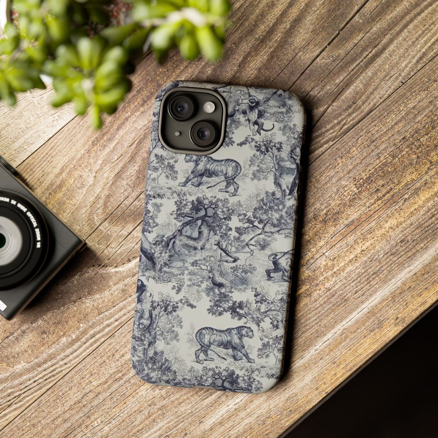 Toile Safari Phone Case — Vintage Tiger & Jungle Pattern Protective Tough Case