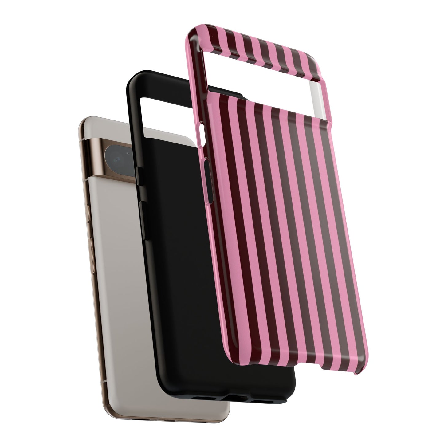 Striped Pink & Burgundy Tough Phone Case — Durable Vertical Stripe Protection
