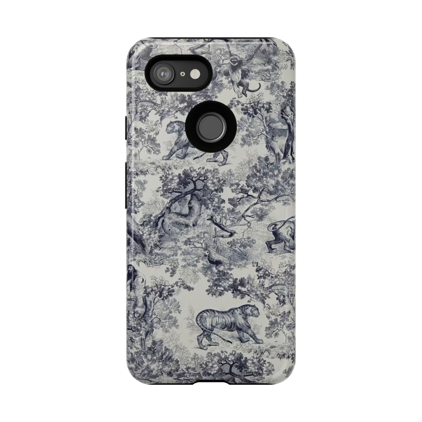Toile Safari Phone Case — Vintage Tiger & Jungle Pattern Protective Tough Case