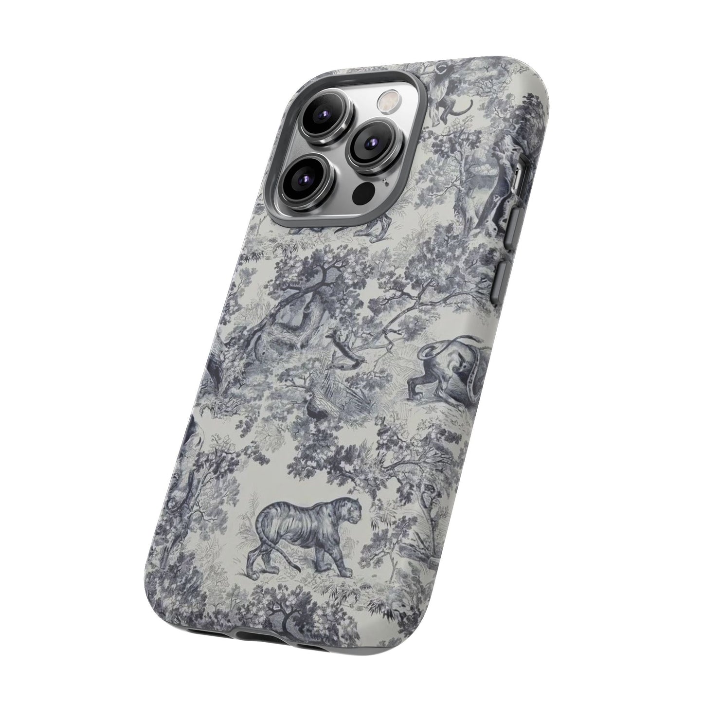 Toile Safari Phone Case — Vintage Tiger & Jungle Pattern Protective Tough Case