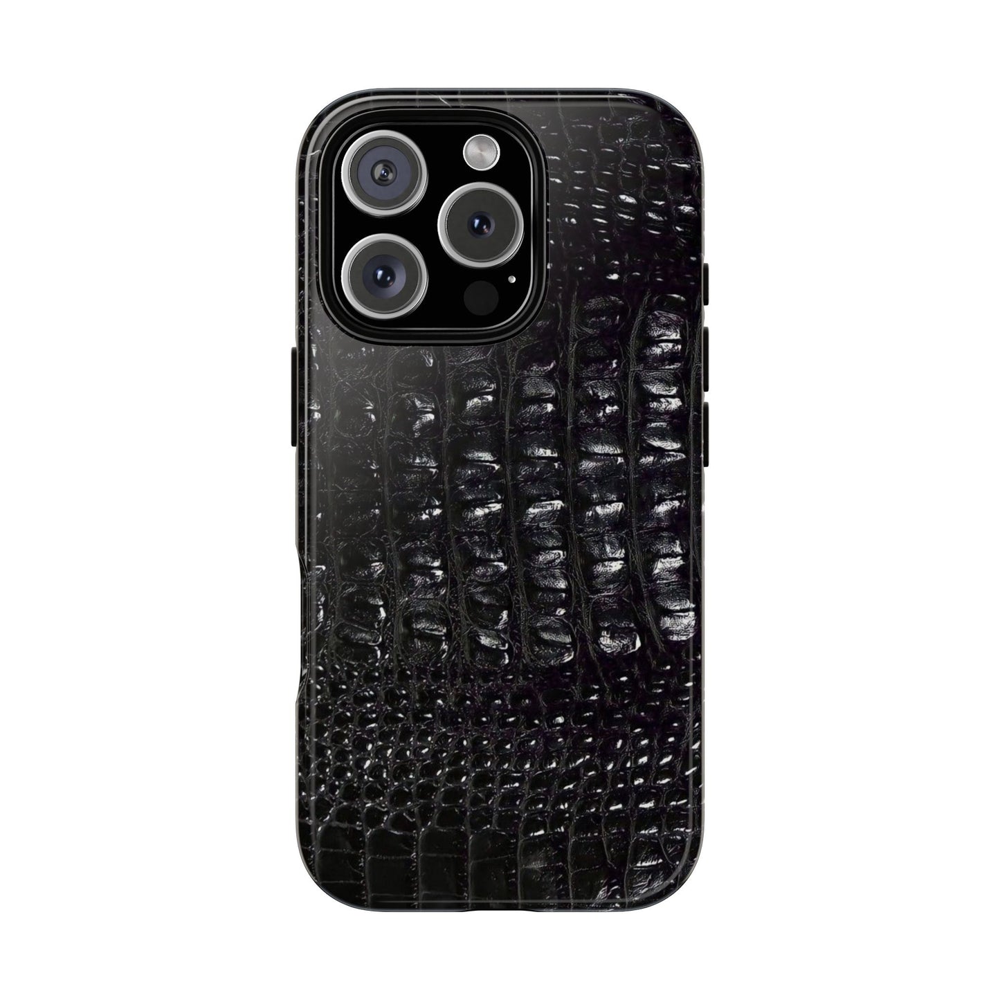 Black Croc Texture Tough Phone Case — Rugged Protective iPhone Cover