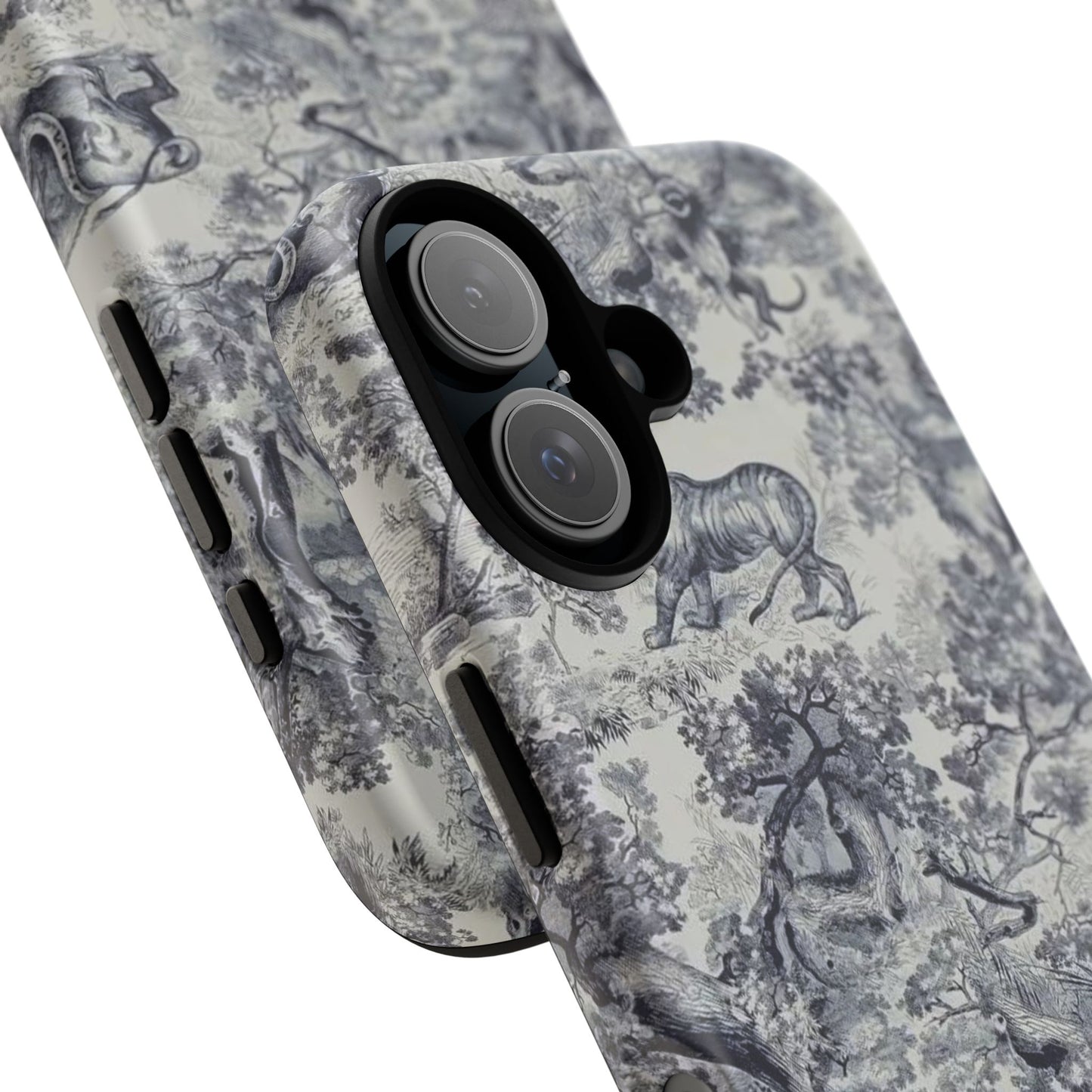 Toile Safari Phone Case — Vintage Tiger & Jungle Pattern Protective Tough Case