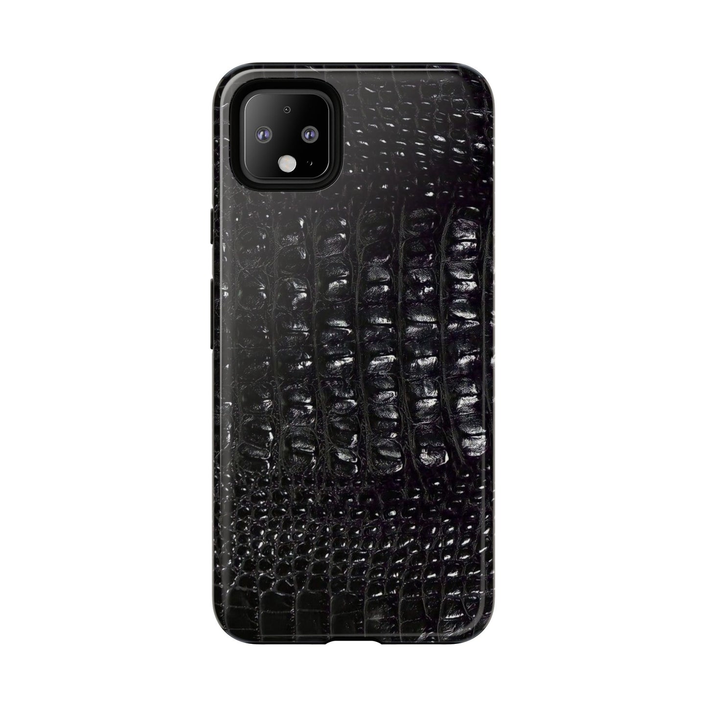 Black Croc Texture Tough Phone Case — Rugged Protective iPhone Cover