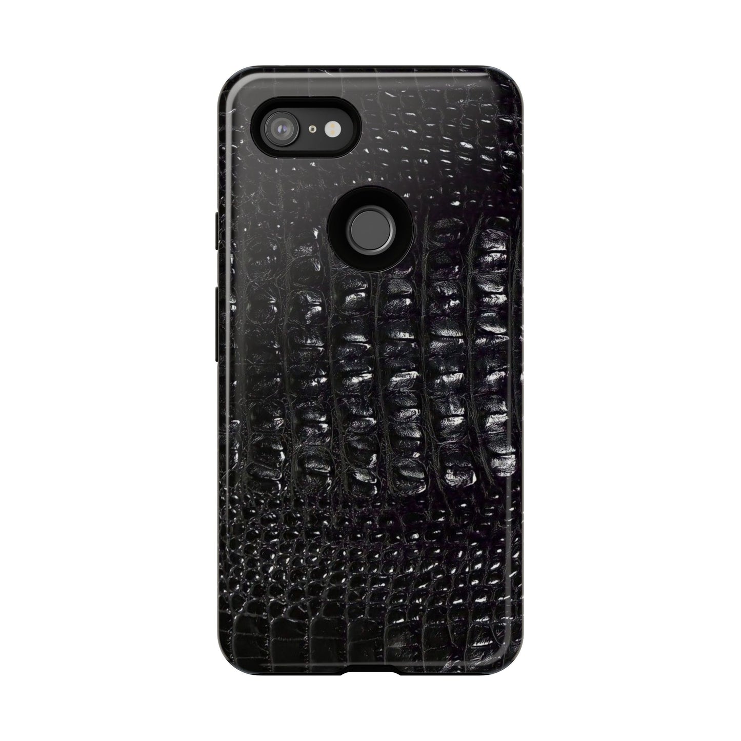 Black Croc Texture Tough Phone Case — Rugged Protective iPhone Cover