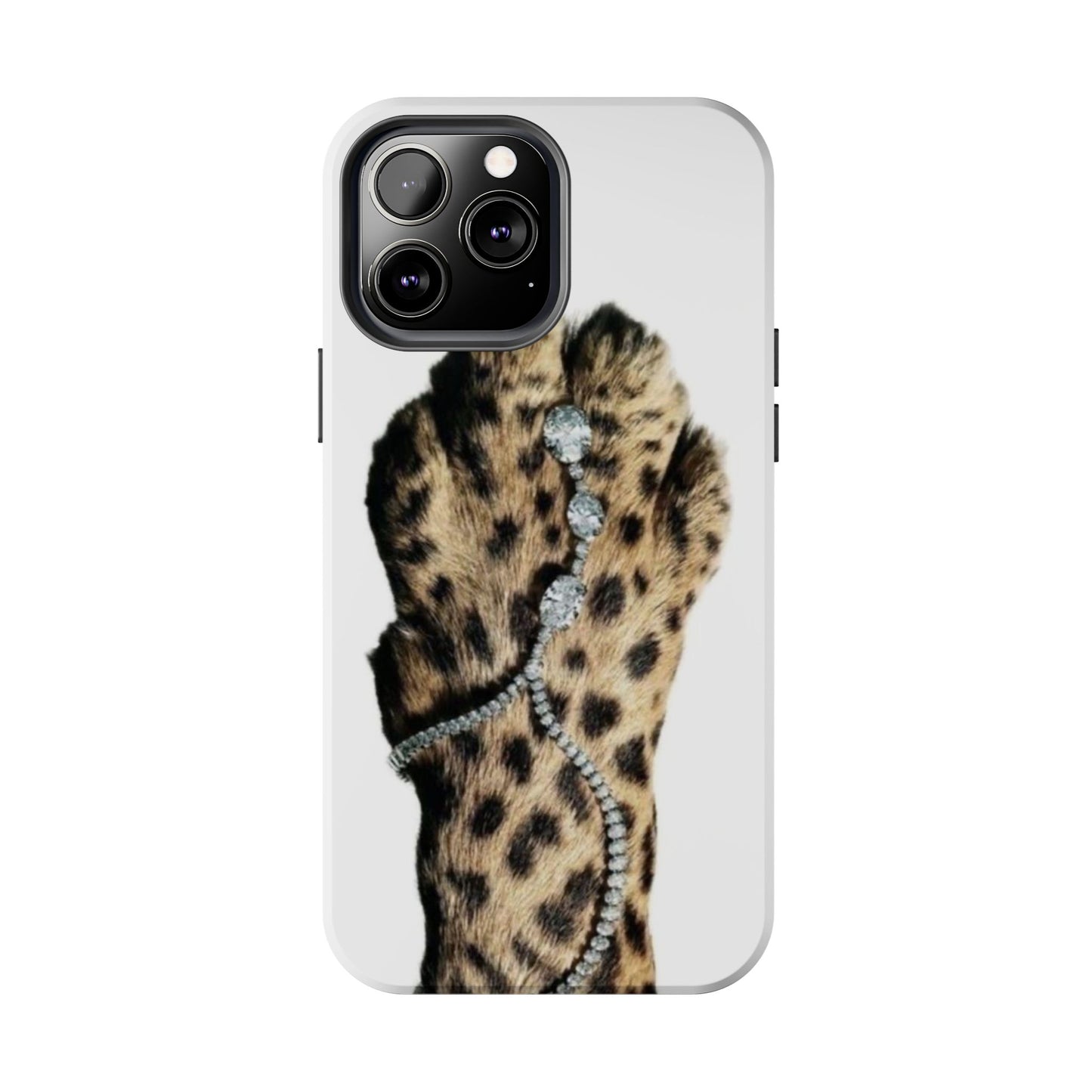 Stylish Leopard Print Tough Phone Case with Diamond Accessories