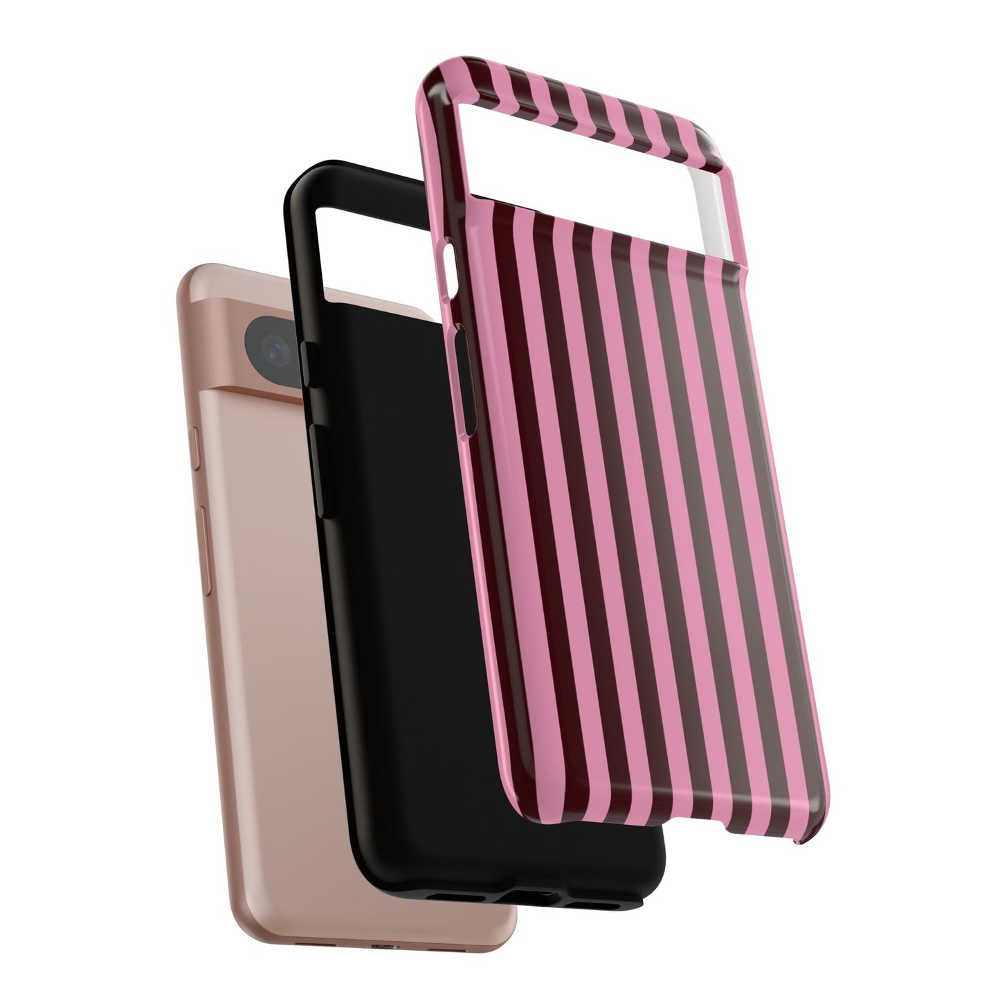 Striped Pink & Burgundy Tough Phone Case — Durable Vertical Stripe Protection