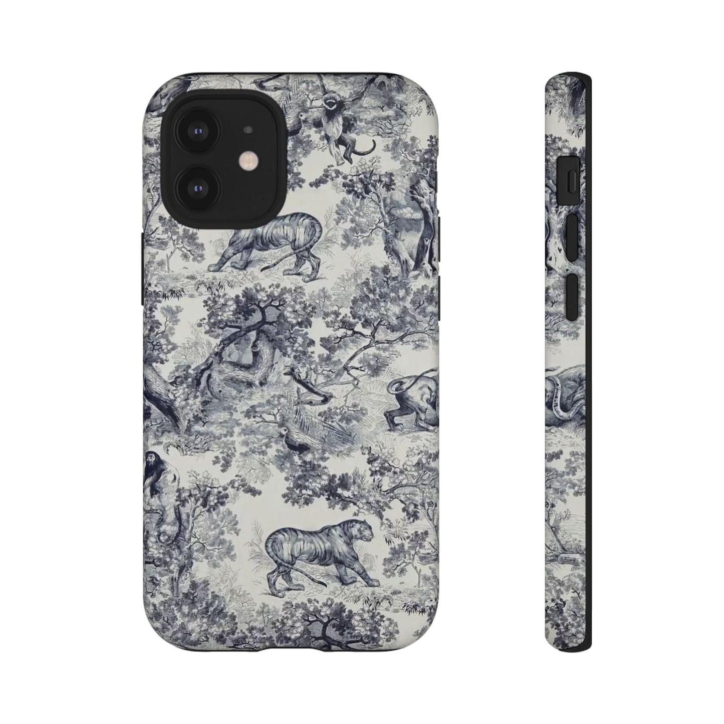 Toile Safari Phone Case — Vintage Tiger & Jungle Pattern Protective Tough Case