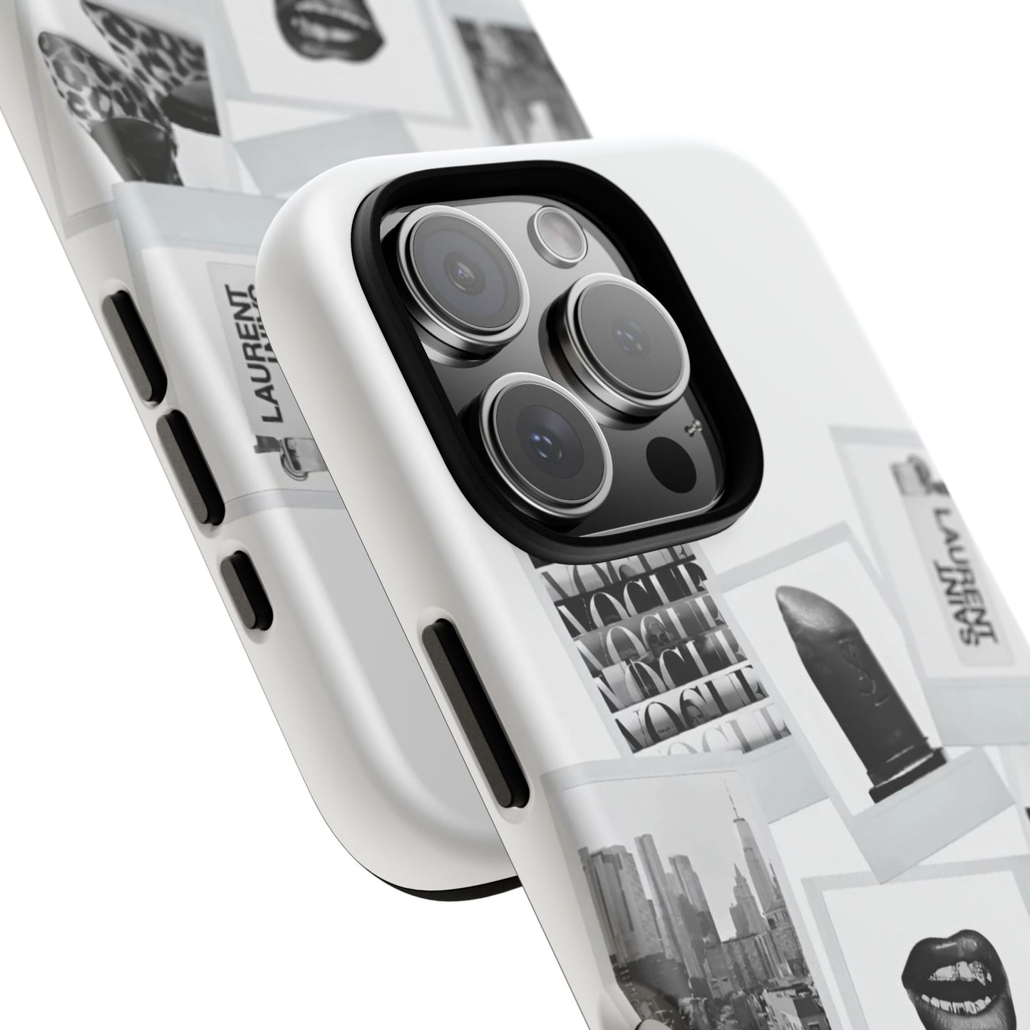 Phone Case — Black & White Polaroid Collage (City, Fashion, Lipstick)