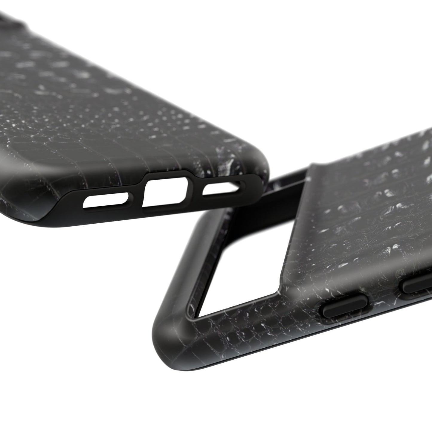 Black Croc Texture Tough Phone Case — Rugged Protective iPhone Cover