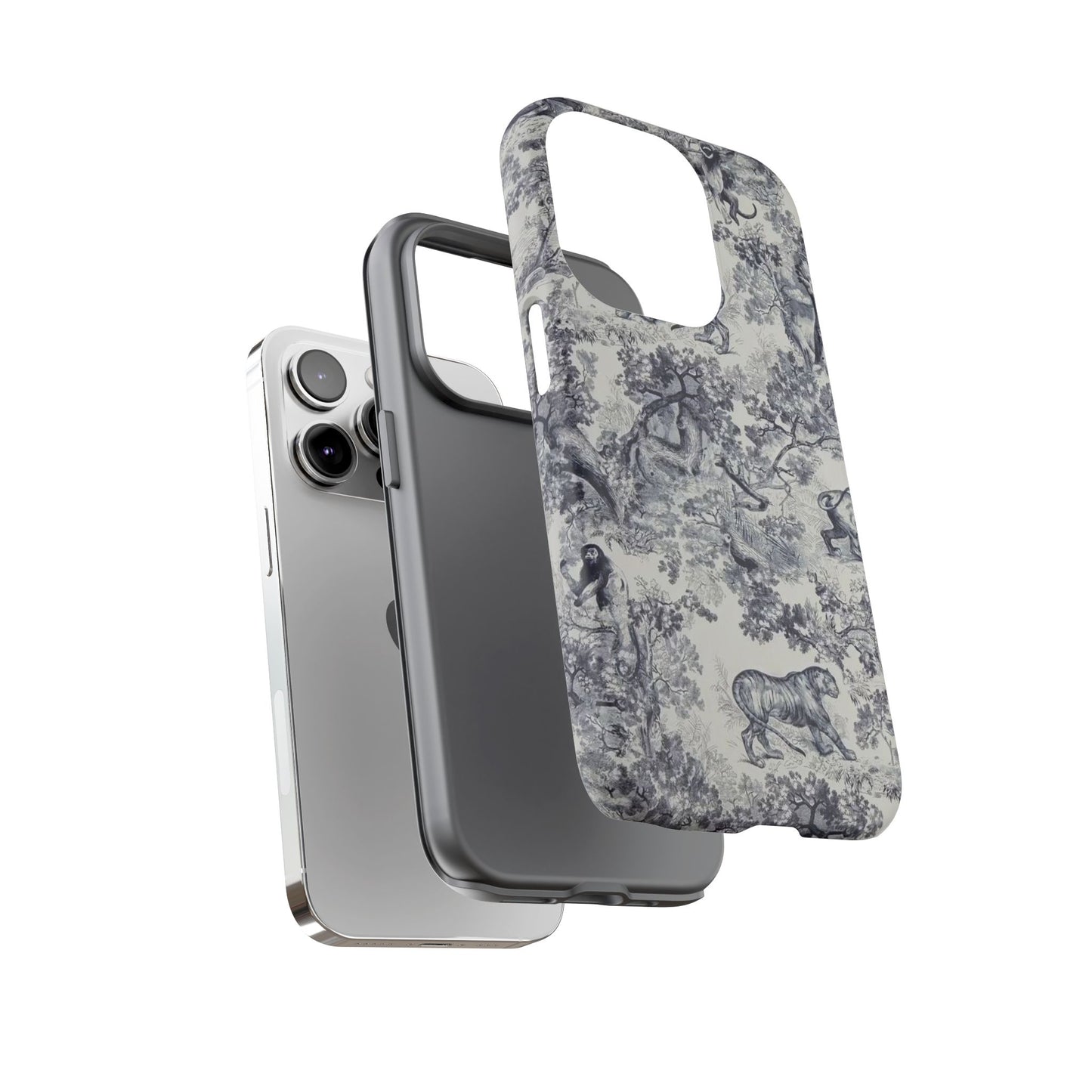 Toile Safari Phone Case — Vintage Tiger & Jungle Pattern Protective Tough Case