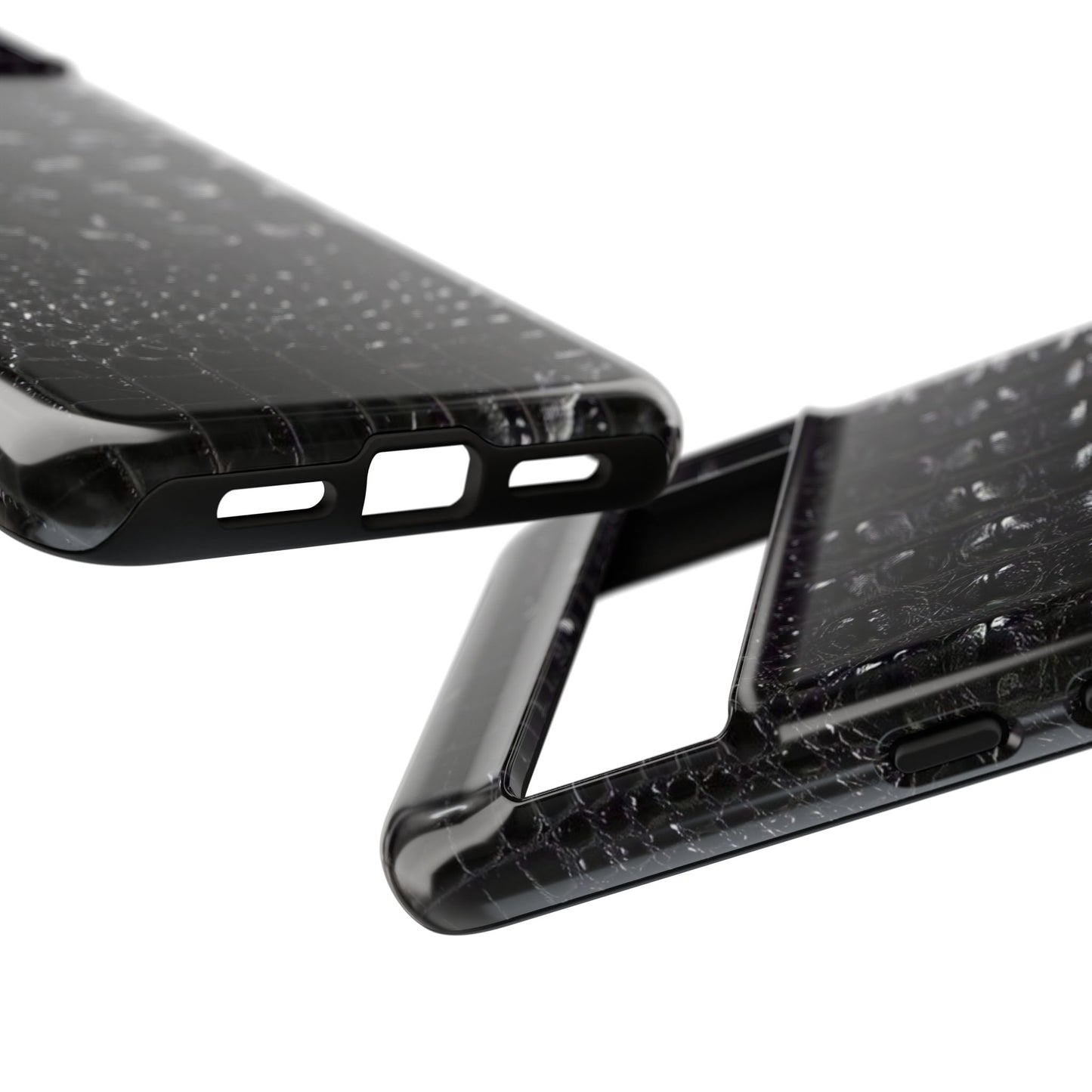 Black Croc Texture Tough Phone Case — Rugged Protective iPhone Cover