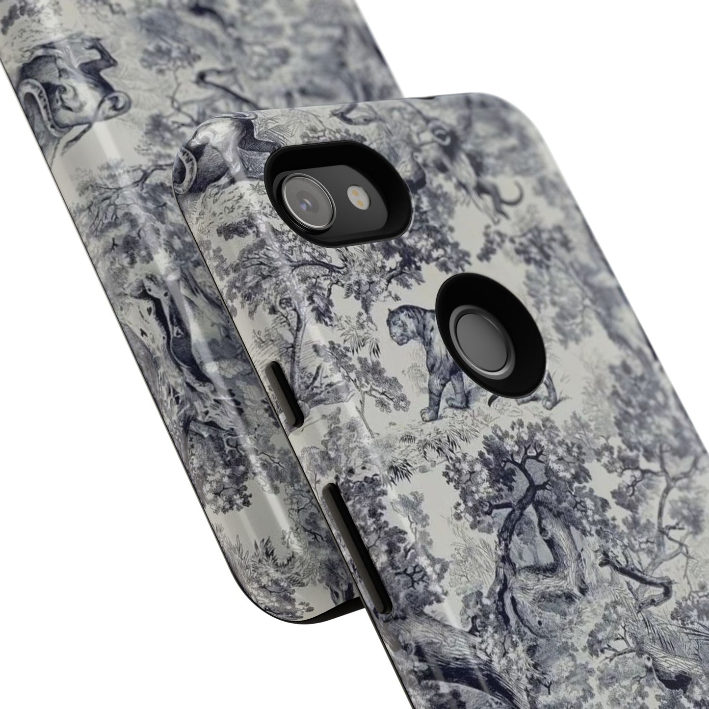 Toile Safari Phone Case — Vintage Tiger & Jungle Pattern Protective Tough Case