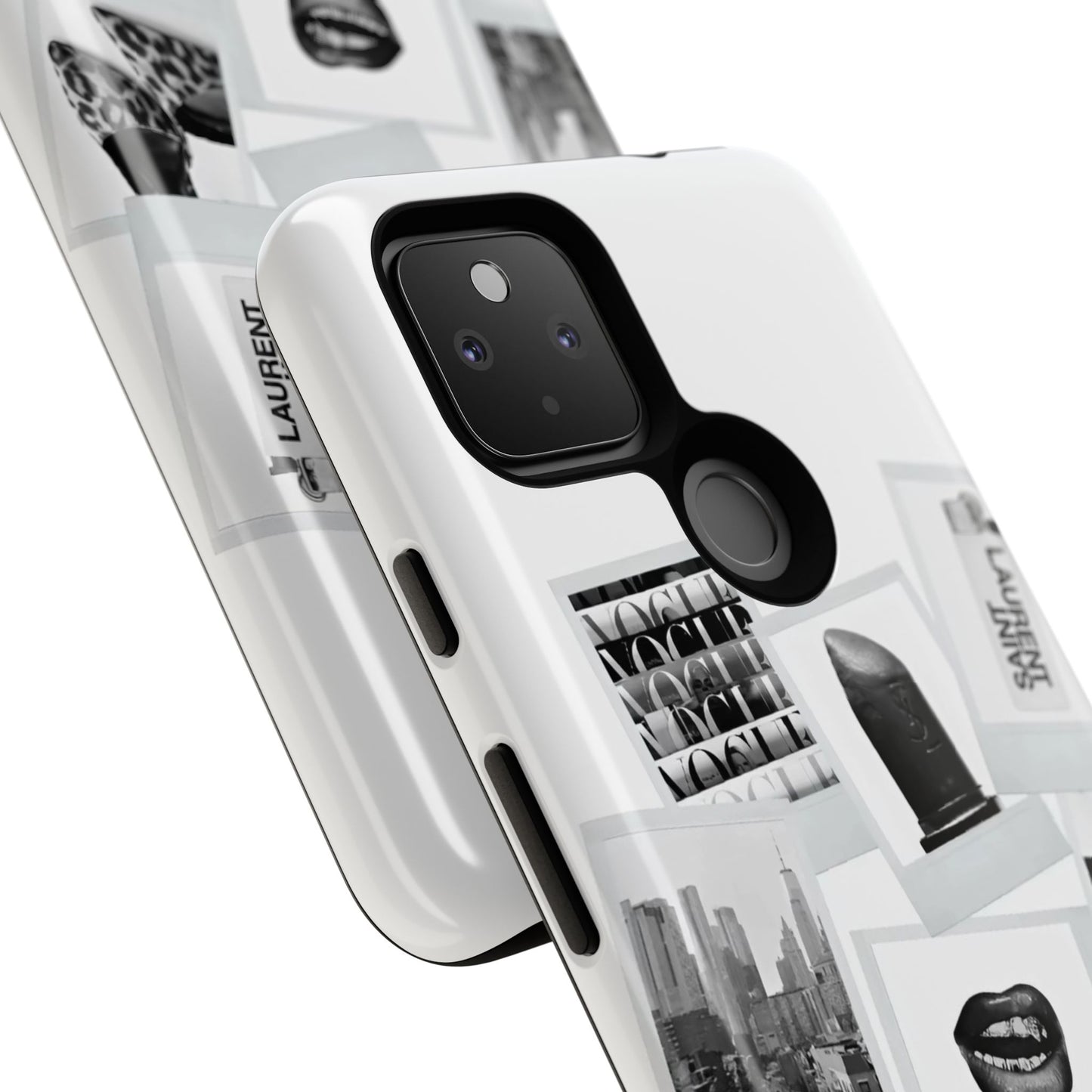 Phone Case — Black & White Polaroid Collage (City, Fashion, Lipstick)