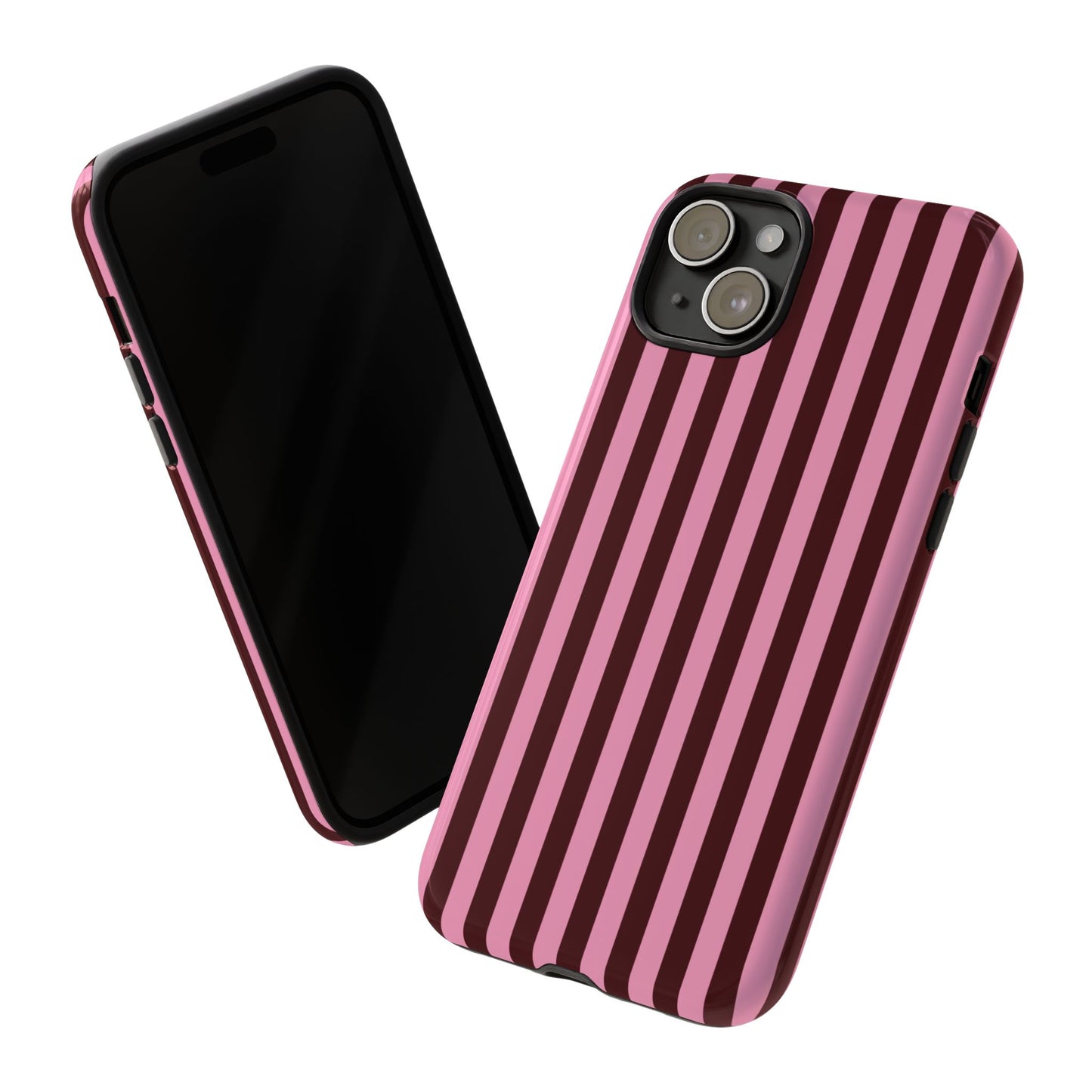 Striped Pink & Burgundy Tough Phone Case — Durable Vertical Stripe Protection
