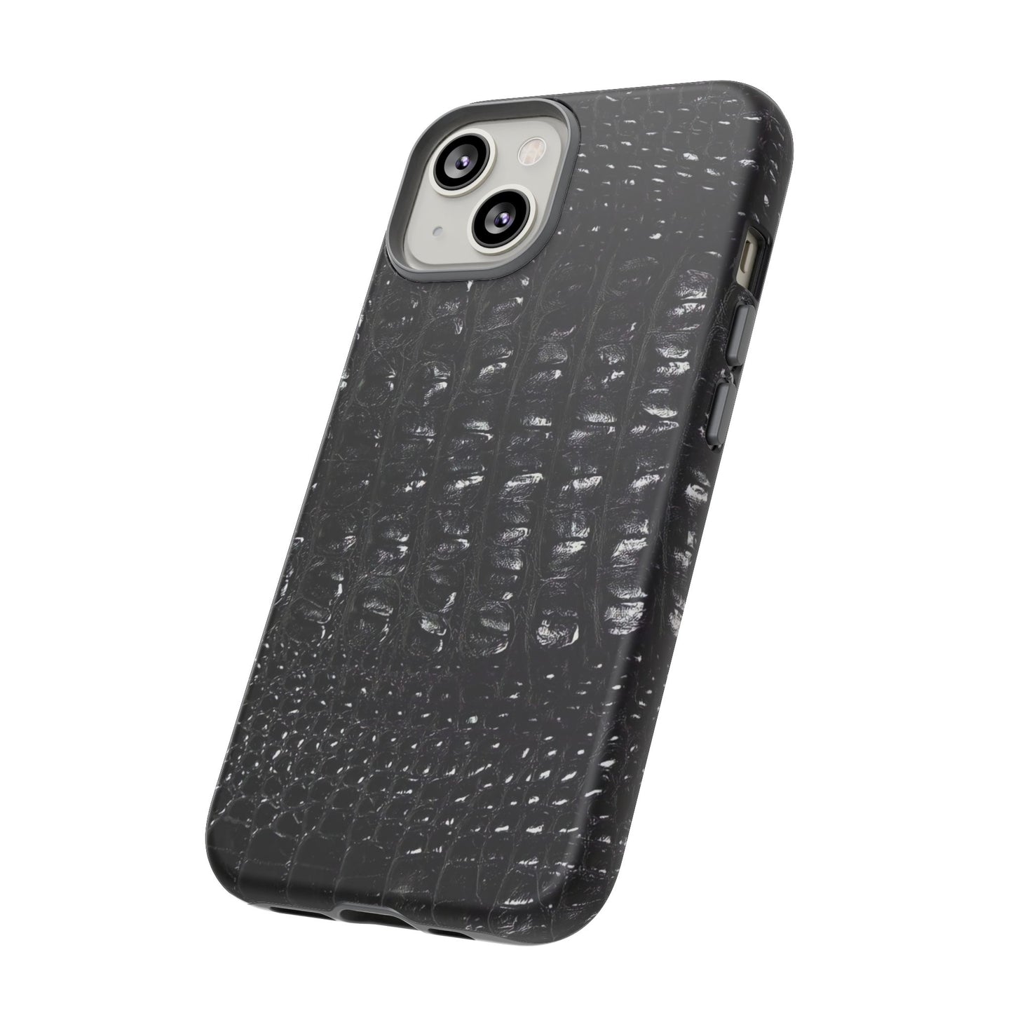 Black Croc Texture Tough Phone Case — Rugged Protective iPhone Cover