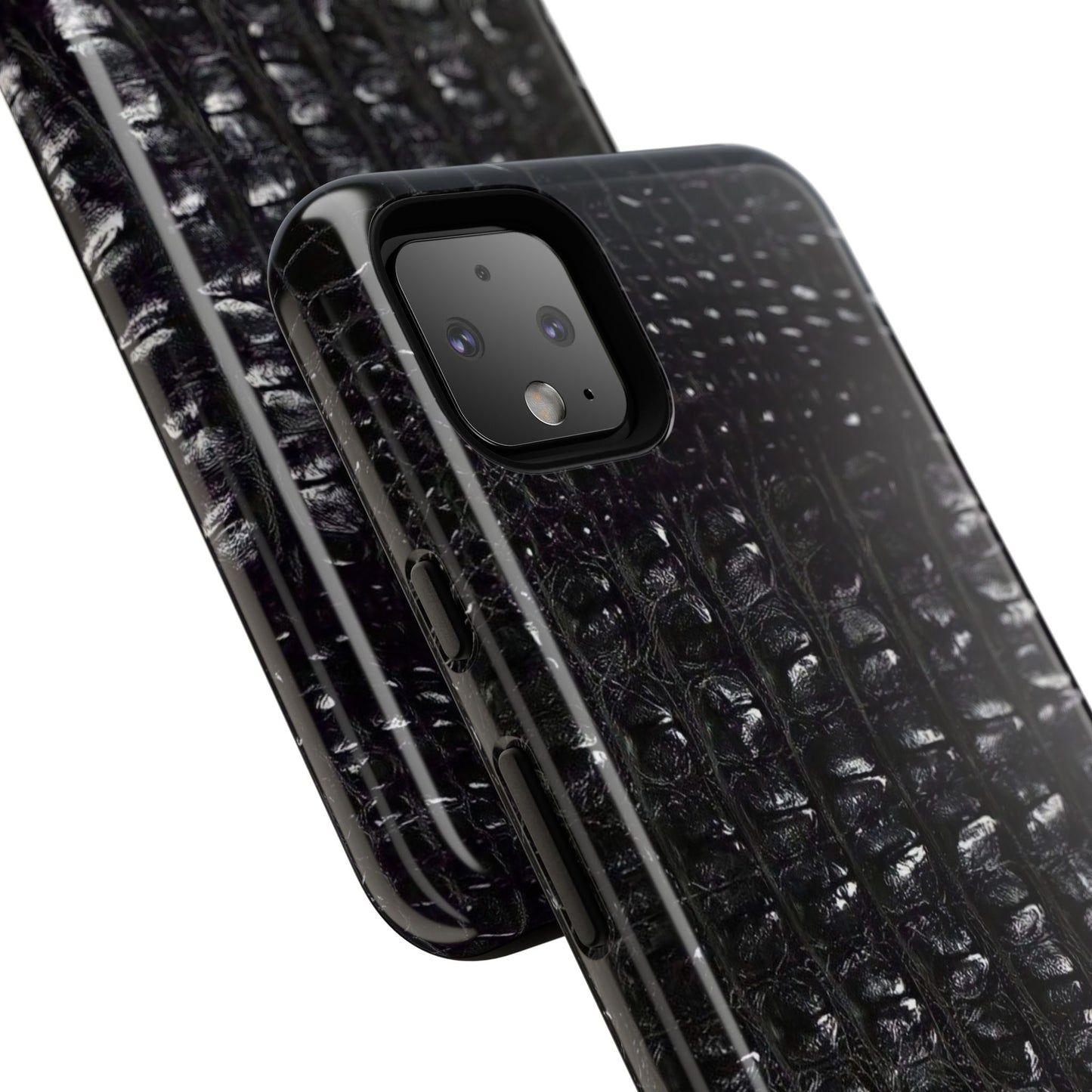 Black Croc Texture Tough Phone Case — Rugged Protective iPhone Cover