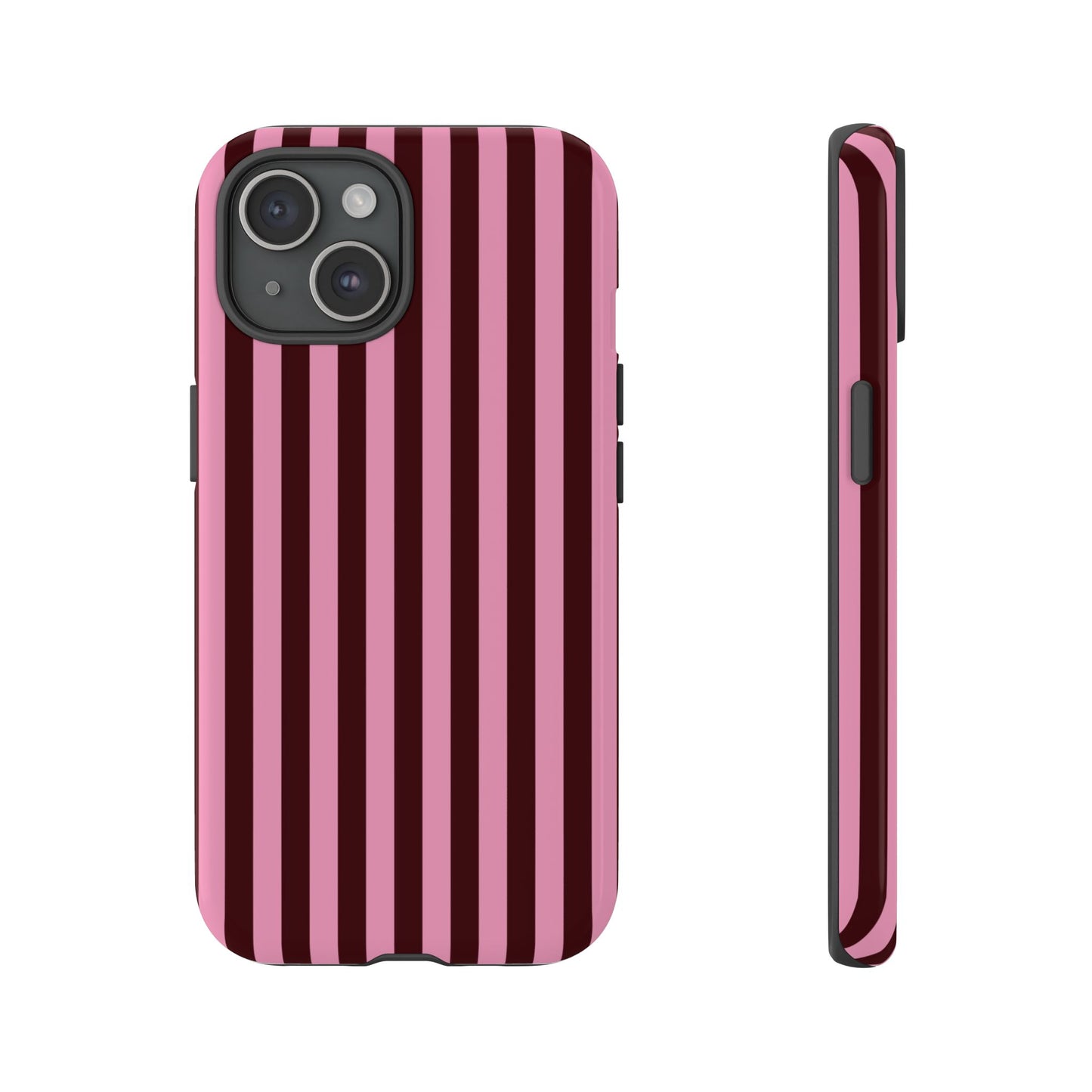 Striped Pink & Burgundy Tough Phone Case — Durable Vertical Stripe Protection