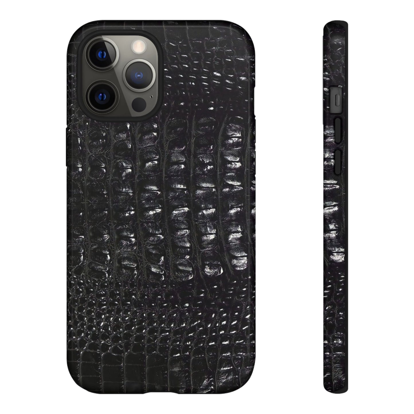Black Croc Texture Tough Phone Case — Rugged Protective iPhone Cover